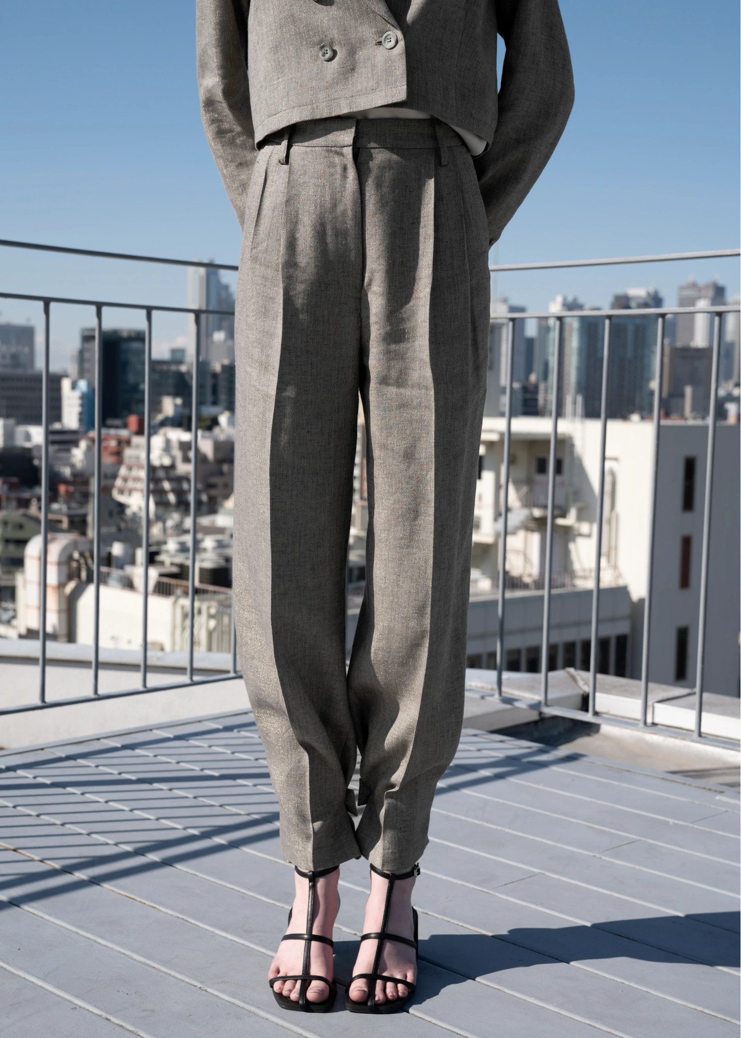 lame linen twill 2tuck hem belt PT