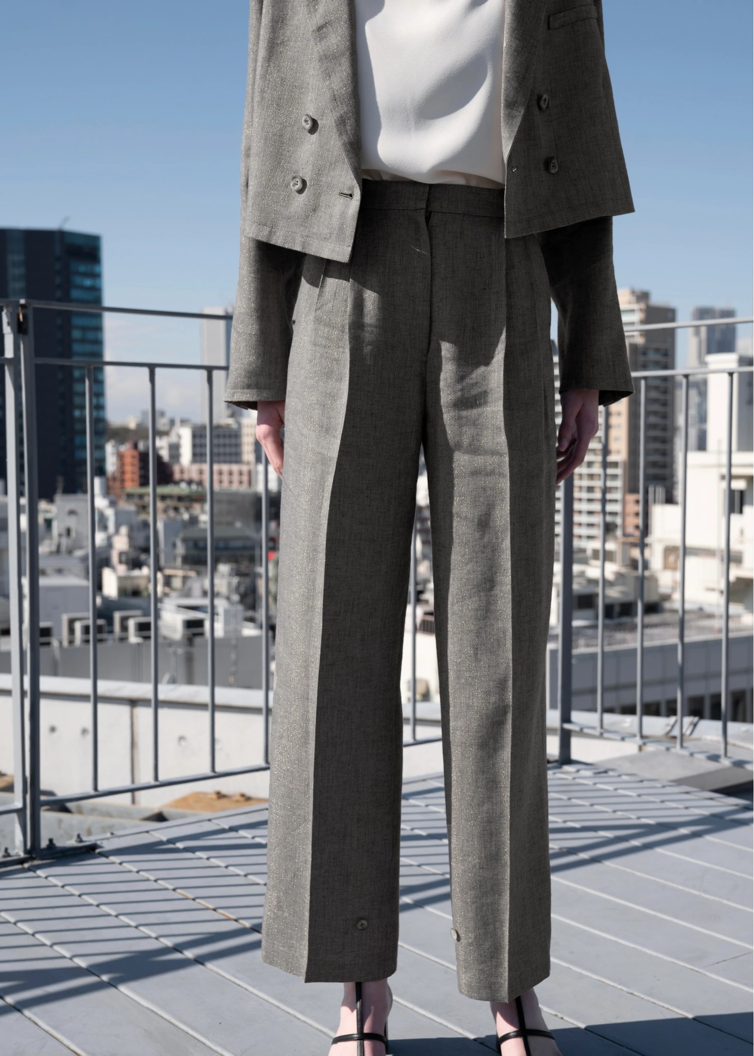 lame linen twill 2tuck hem belt PT