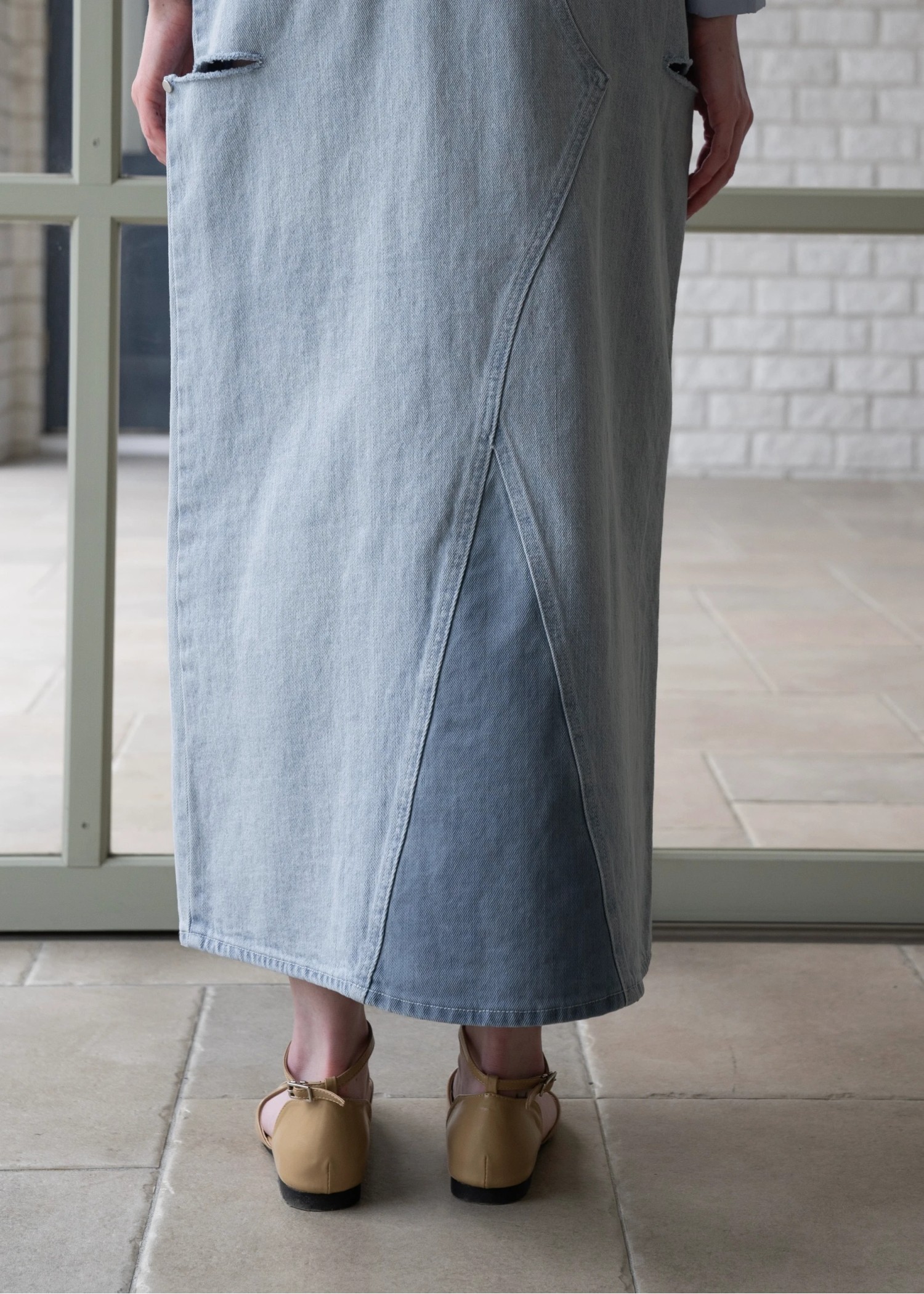 back bi color patchwork remake denim SK