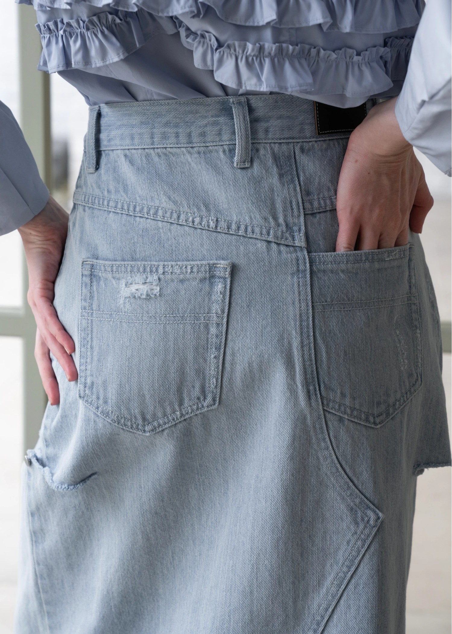 back bi color patchwork remake denim SK