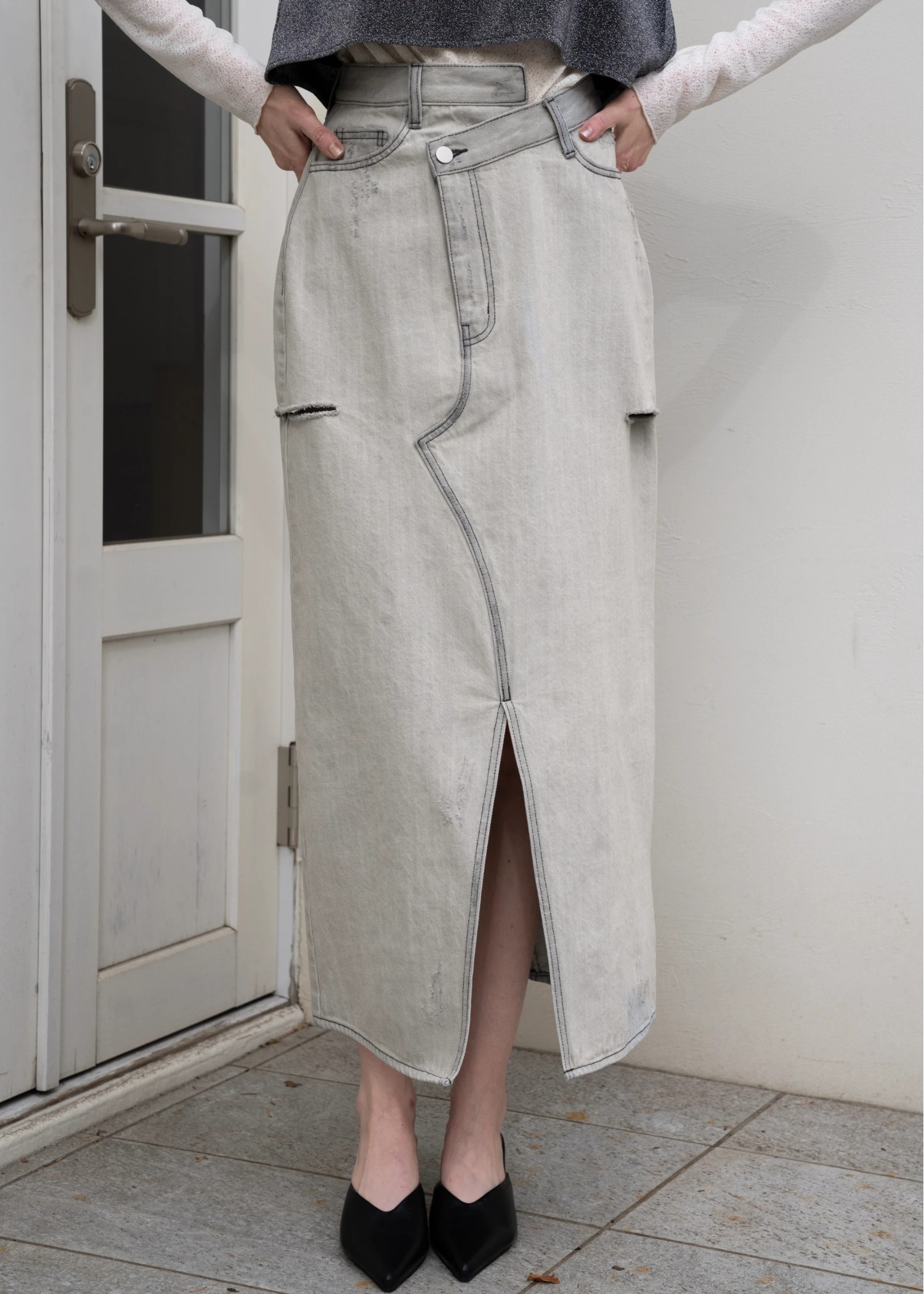 back bi color patchwork remake denim SK