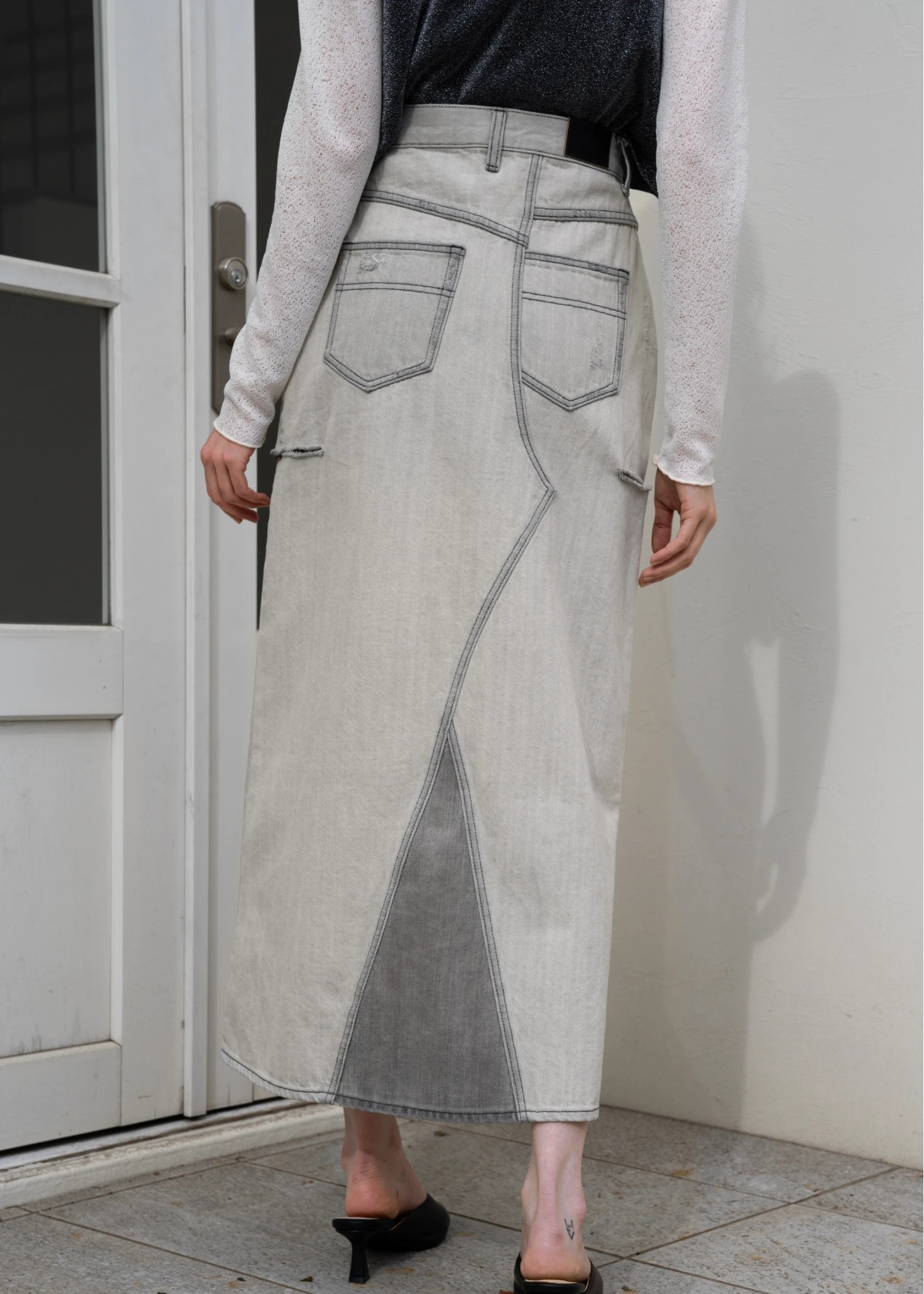 back bi color patchwork remake denim SK