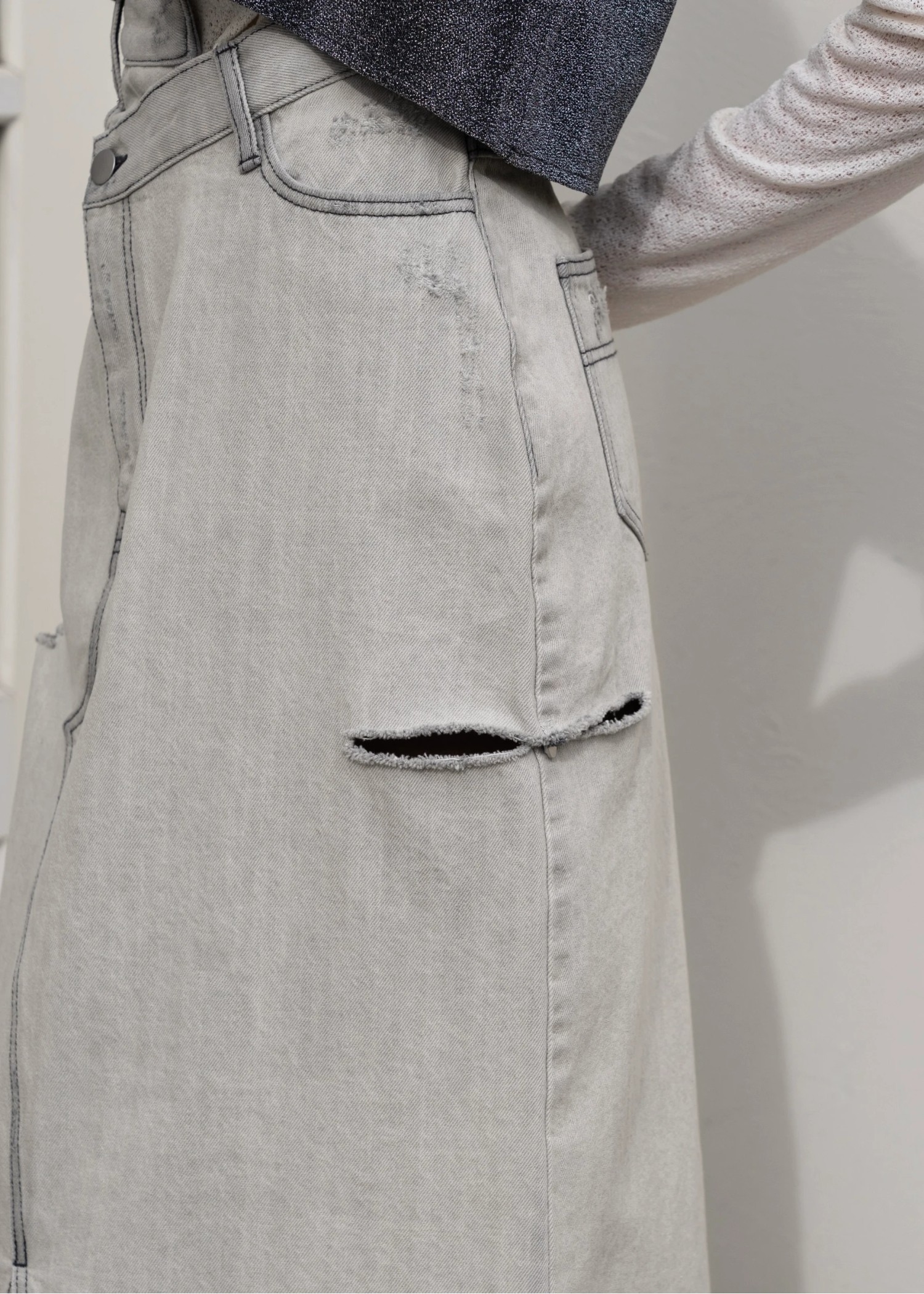 back bi color patchwork remake denim SK