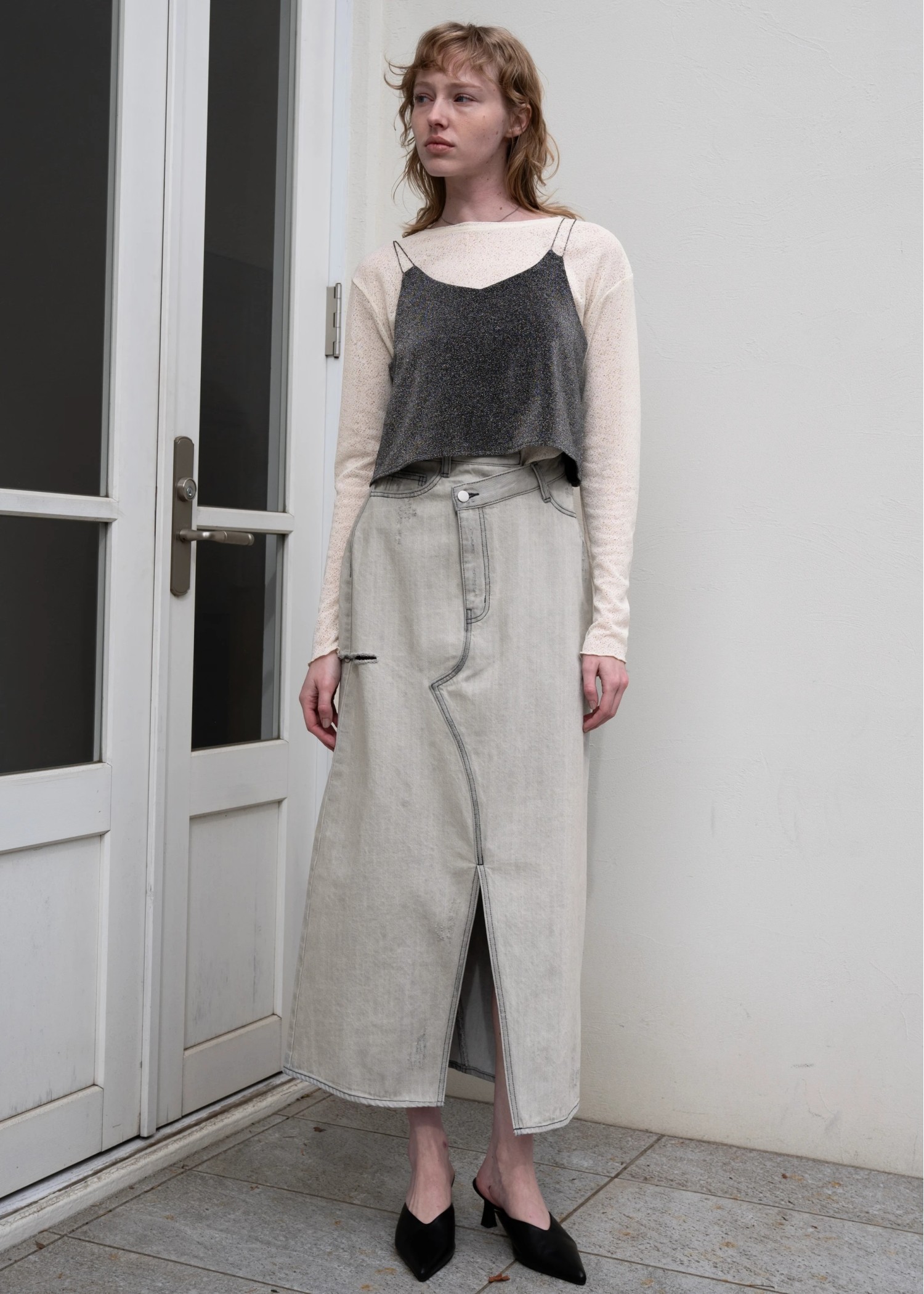 back bi color patchwork remake denim SK