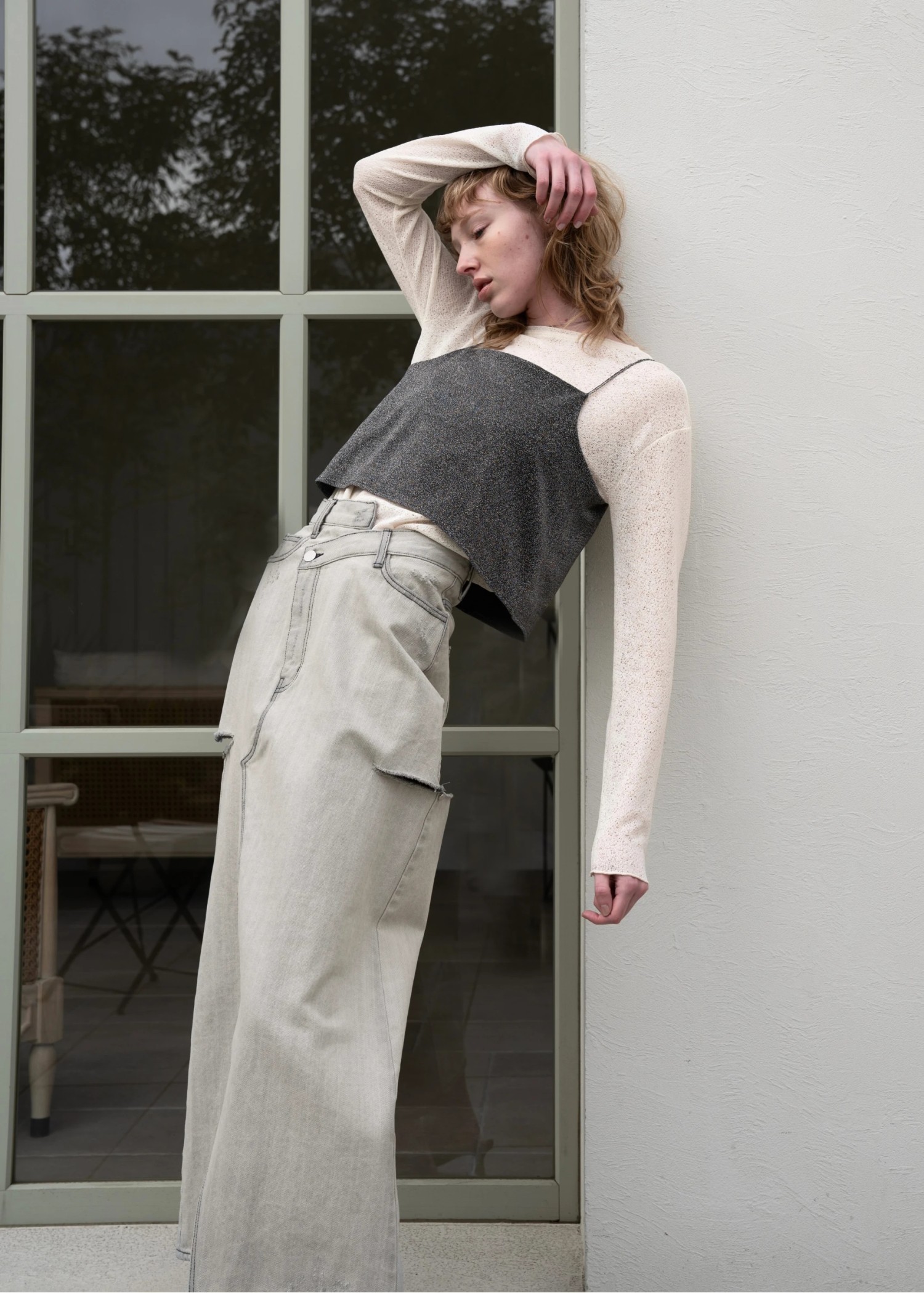 back bi color patchwork remake denim SK