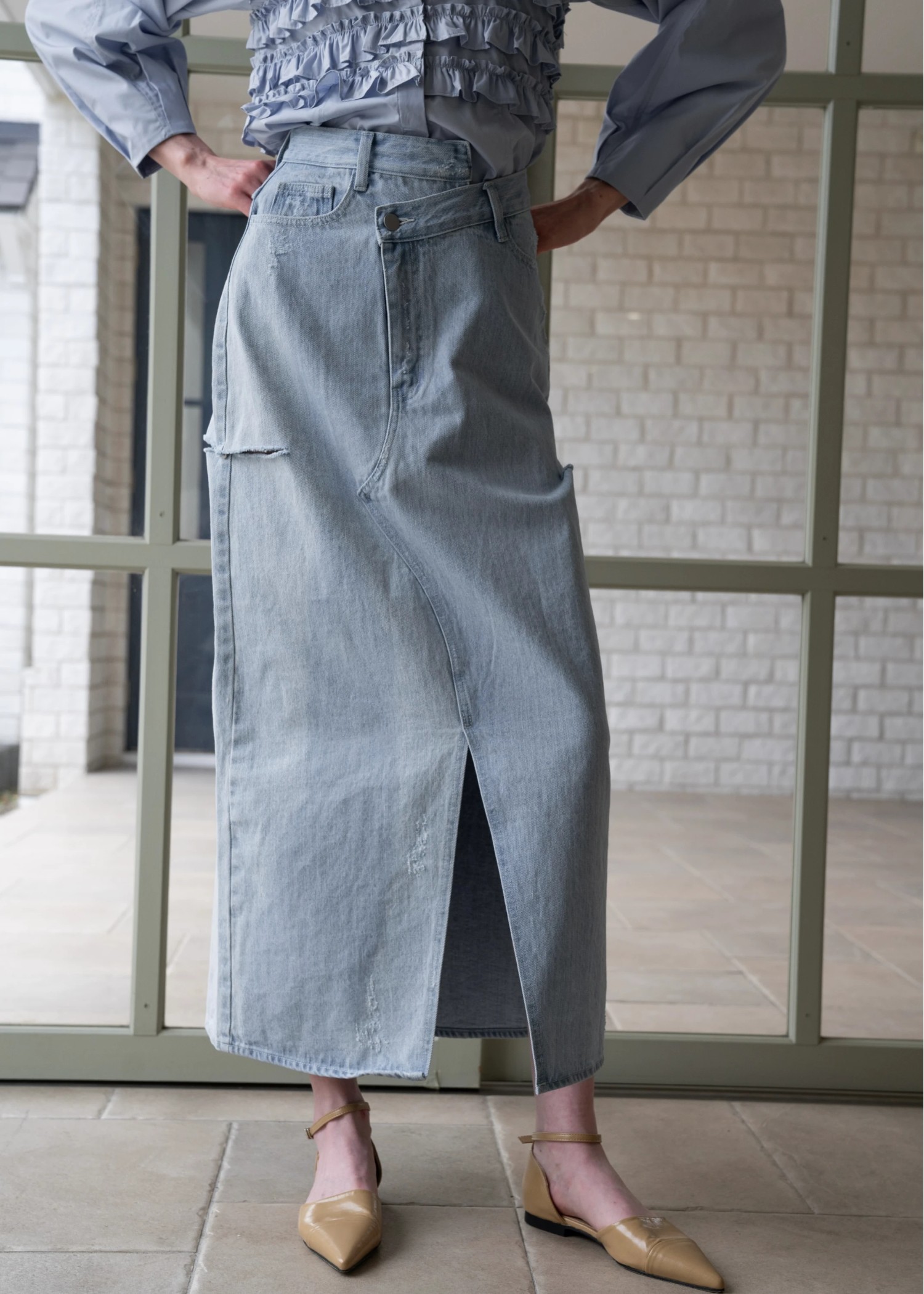 back bi color patchwork remake denim SK