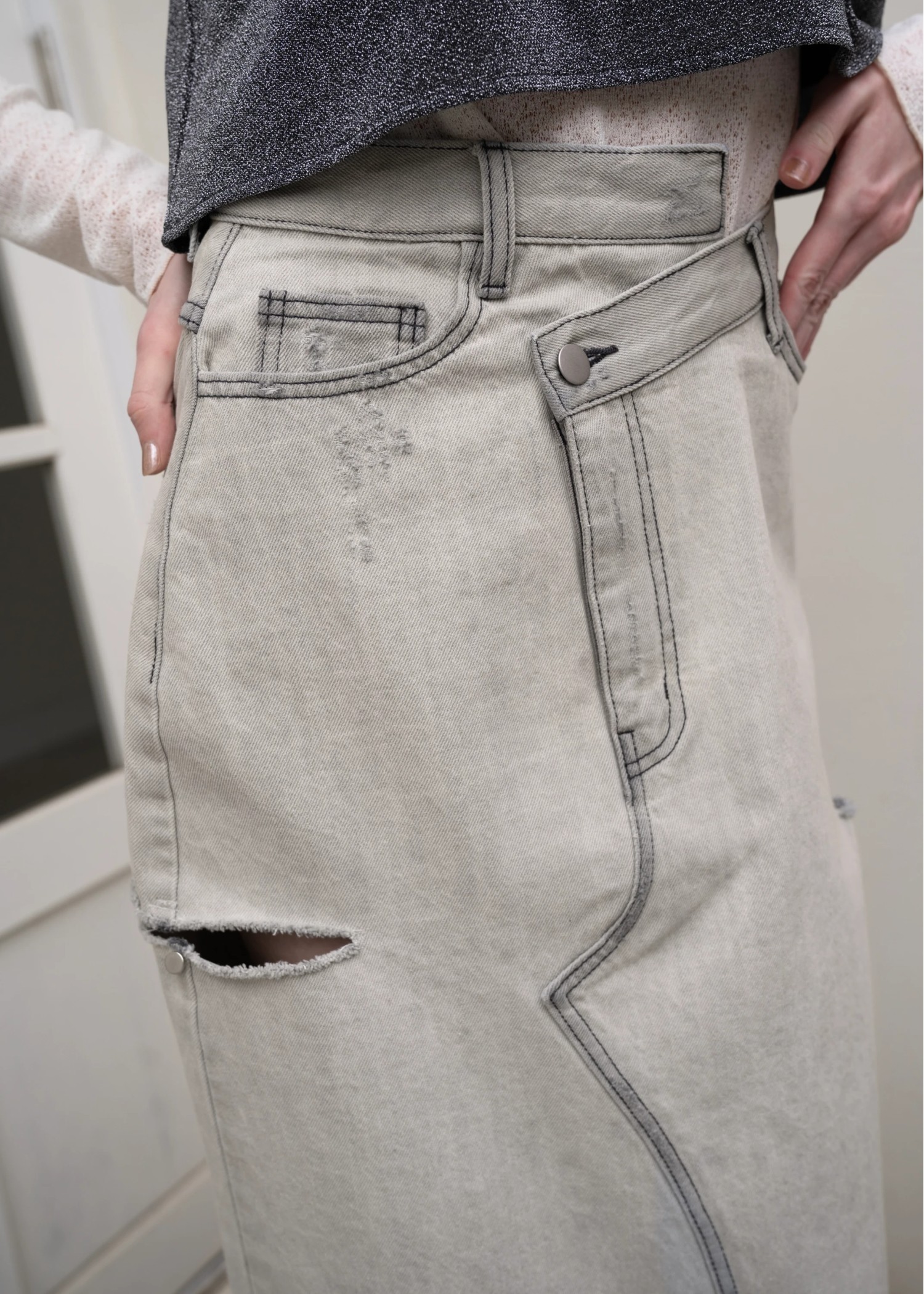 back bi color patchwork remake denim SK