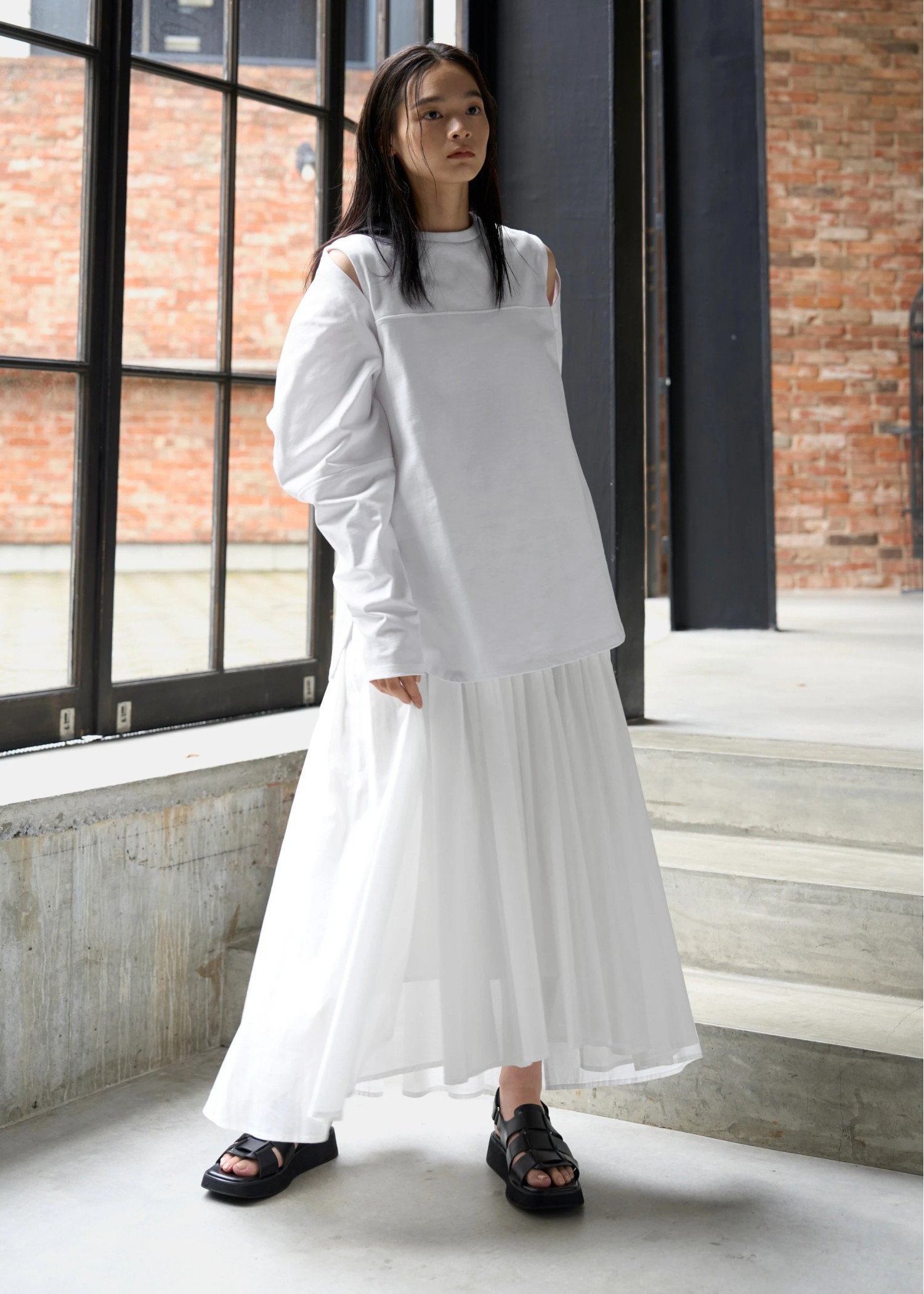 waist rubber tuck irregular hem flare SK