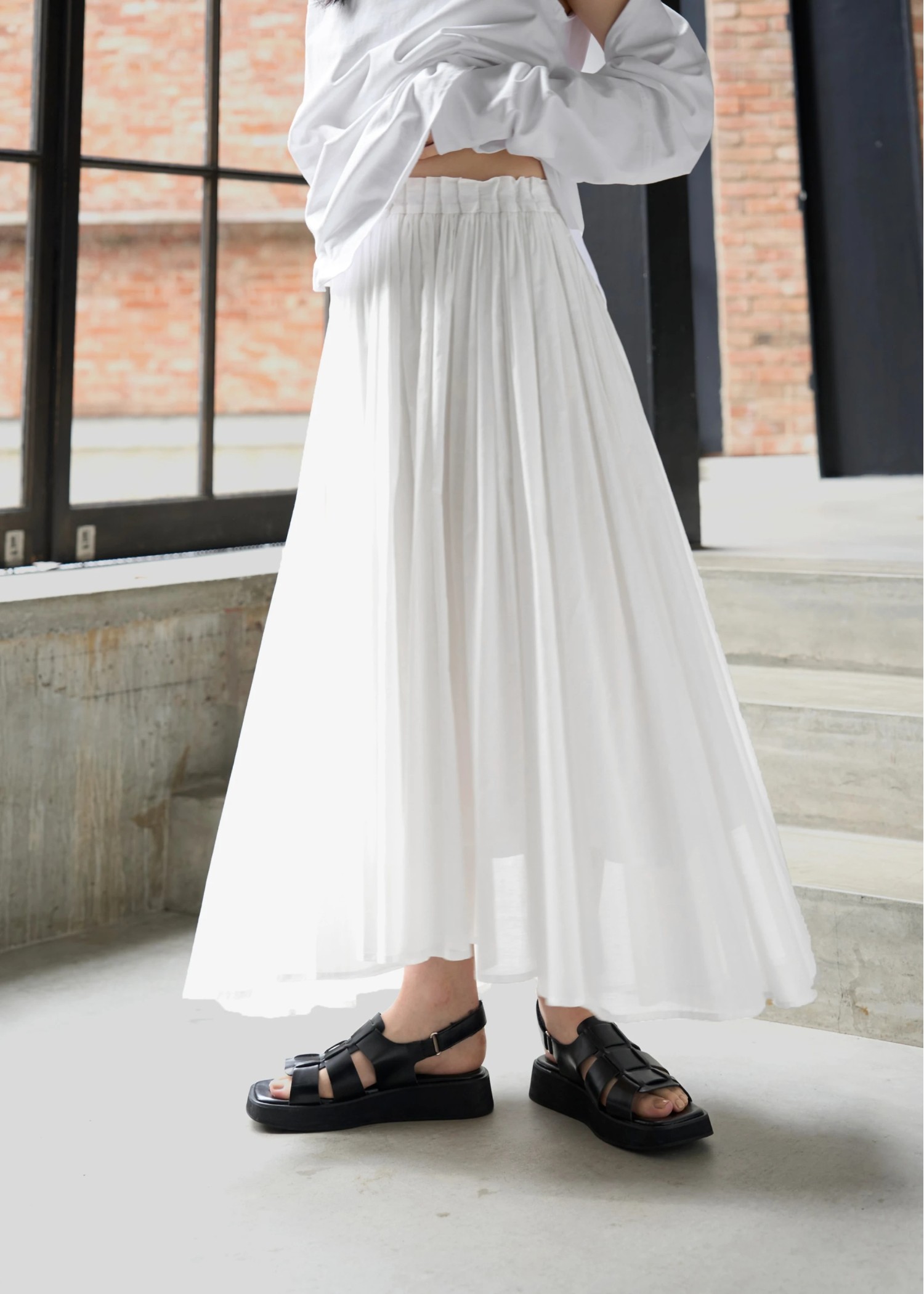 waist rubber tuck irregular hem flare SK