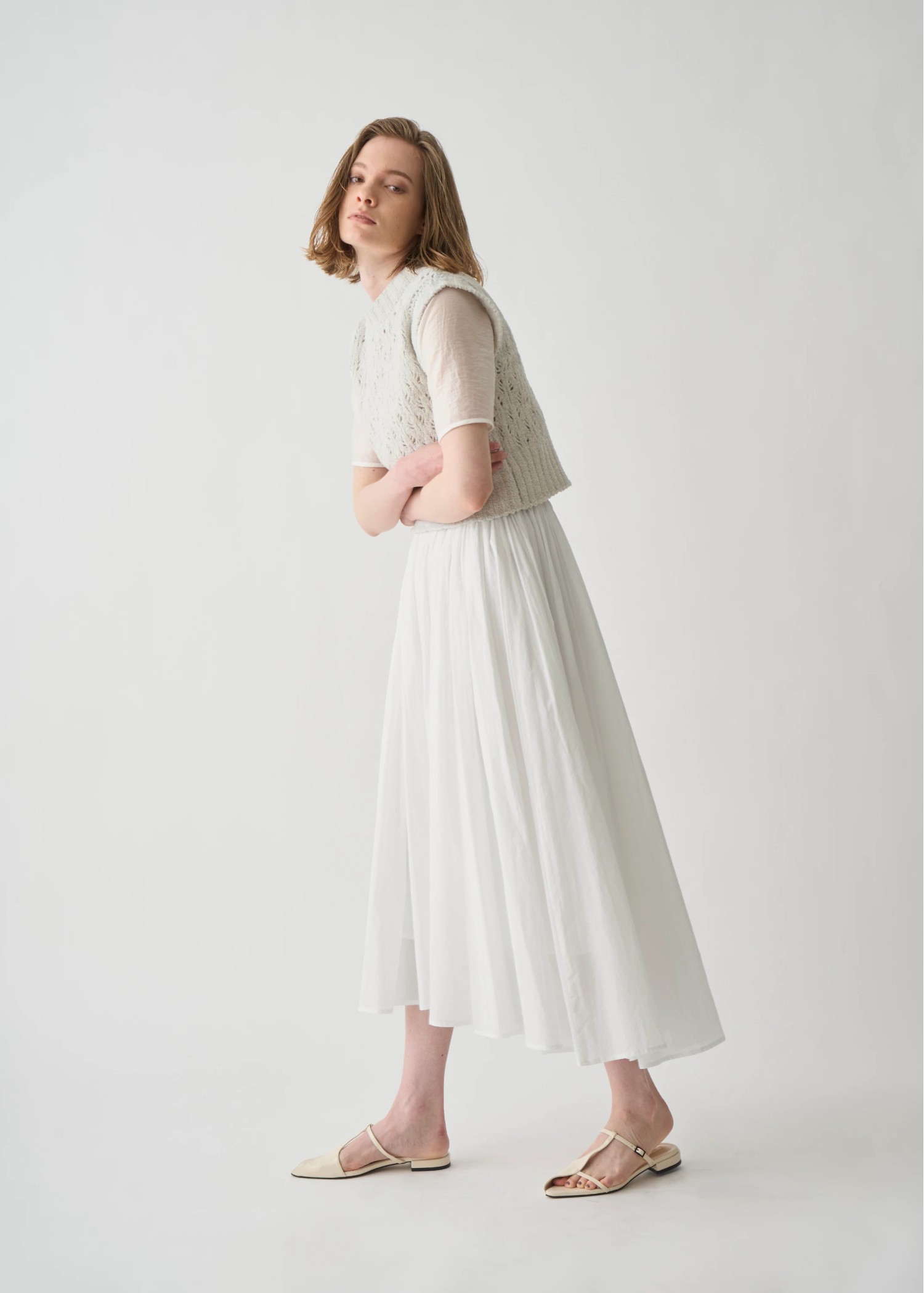 waist rubber tuck irregular hem flare SK