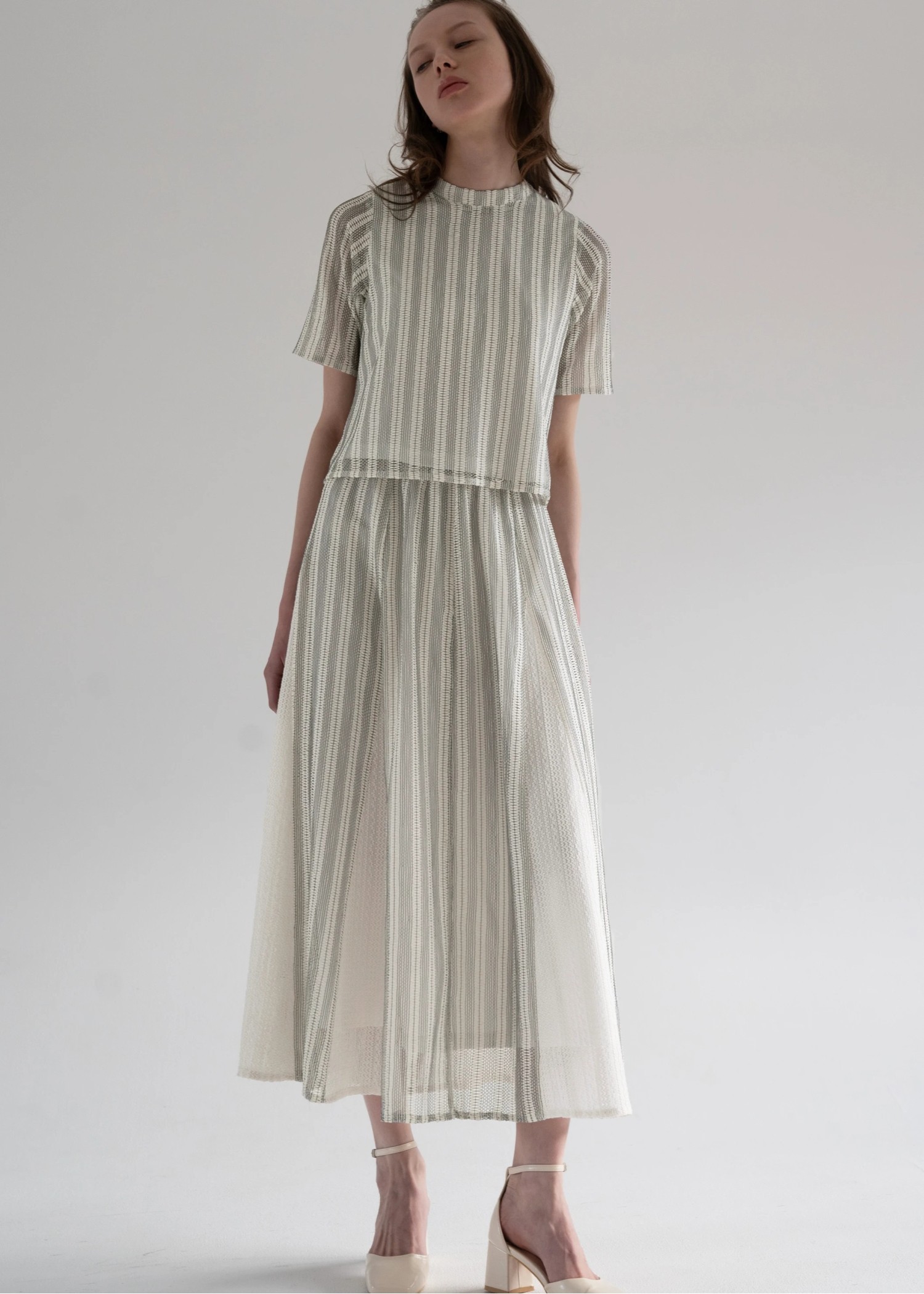 multi stripe lace panel flare SK