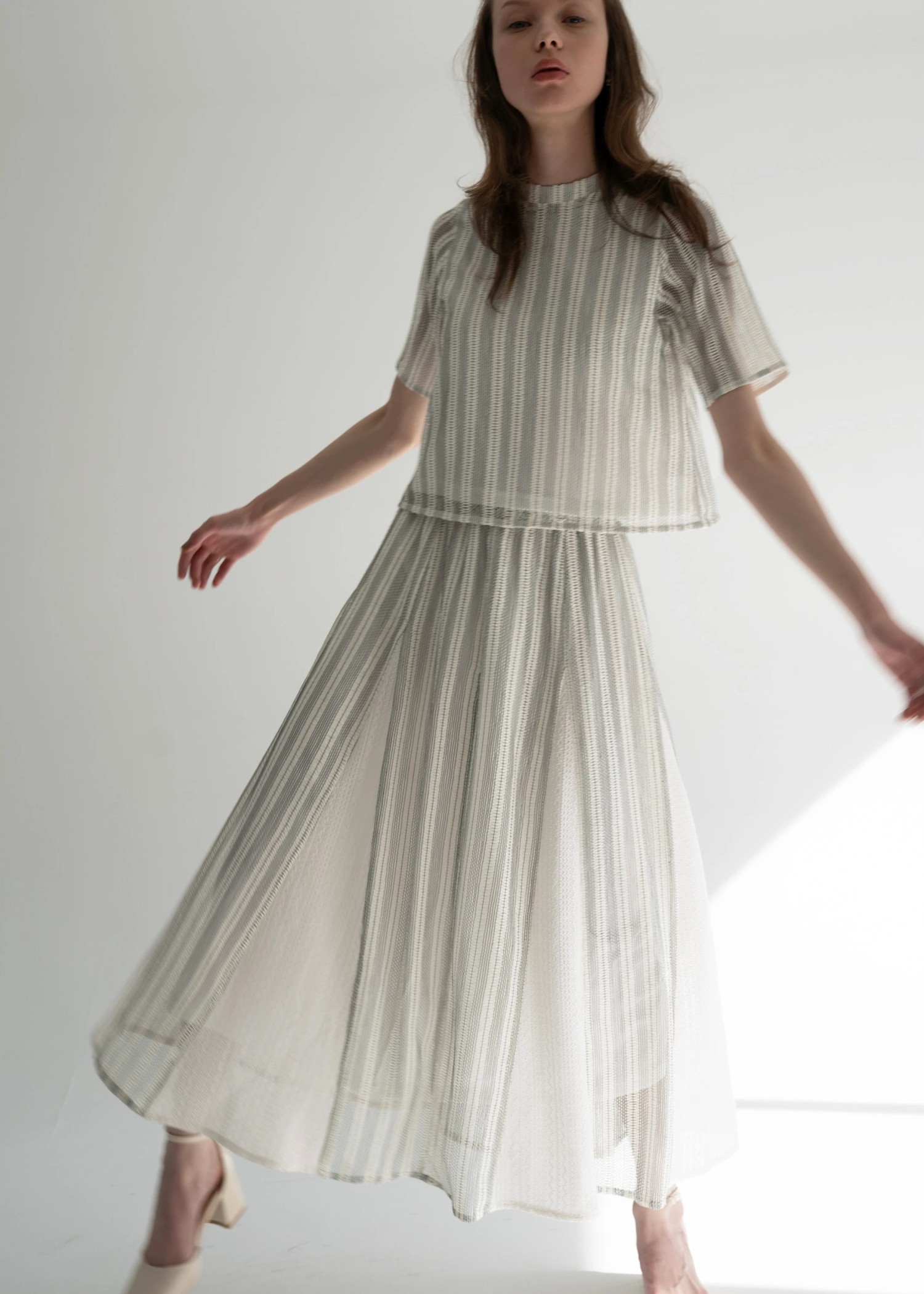 multi stripe lace panel flare SK