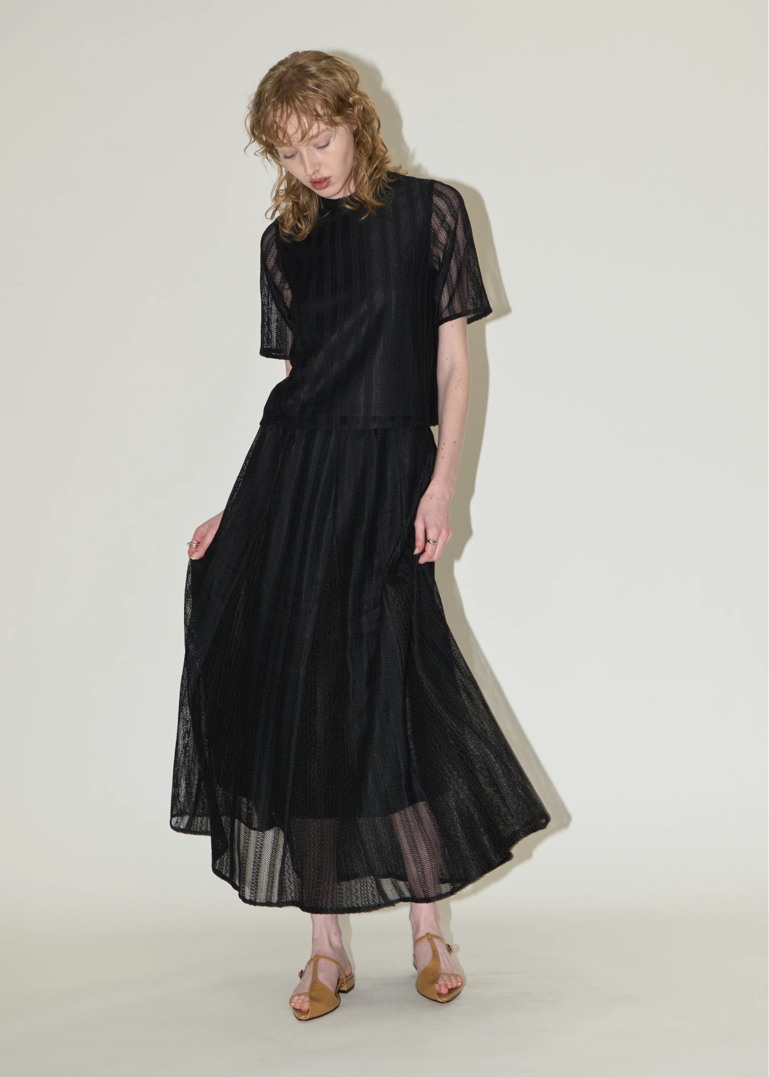 multi stripe lace panel flare SK