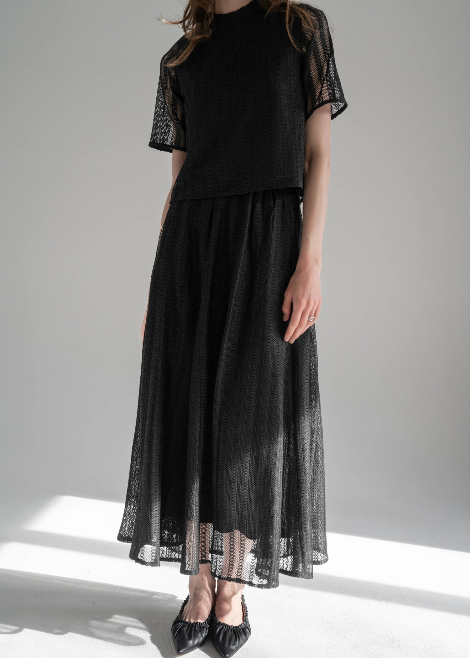 multi stripe lace panel flare SK