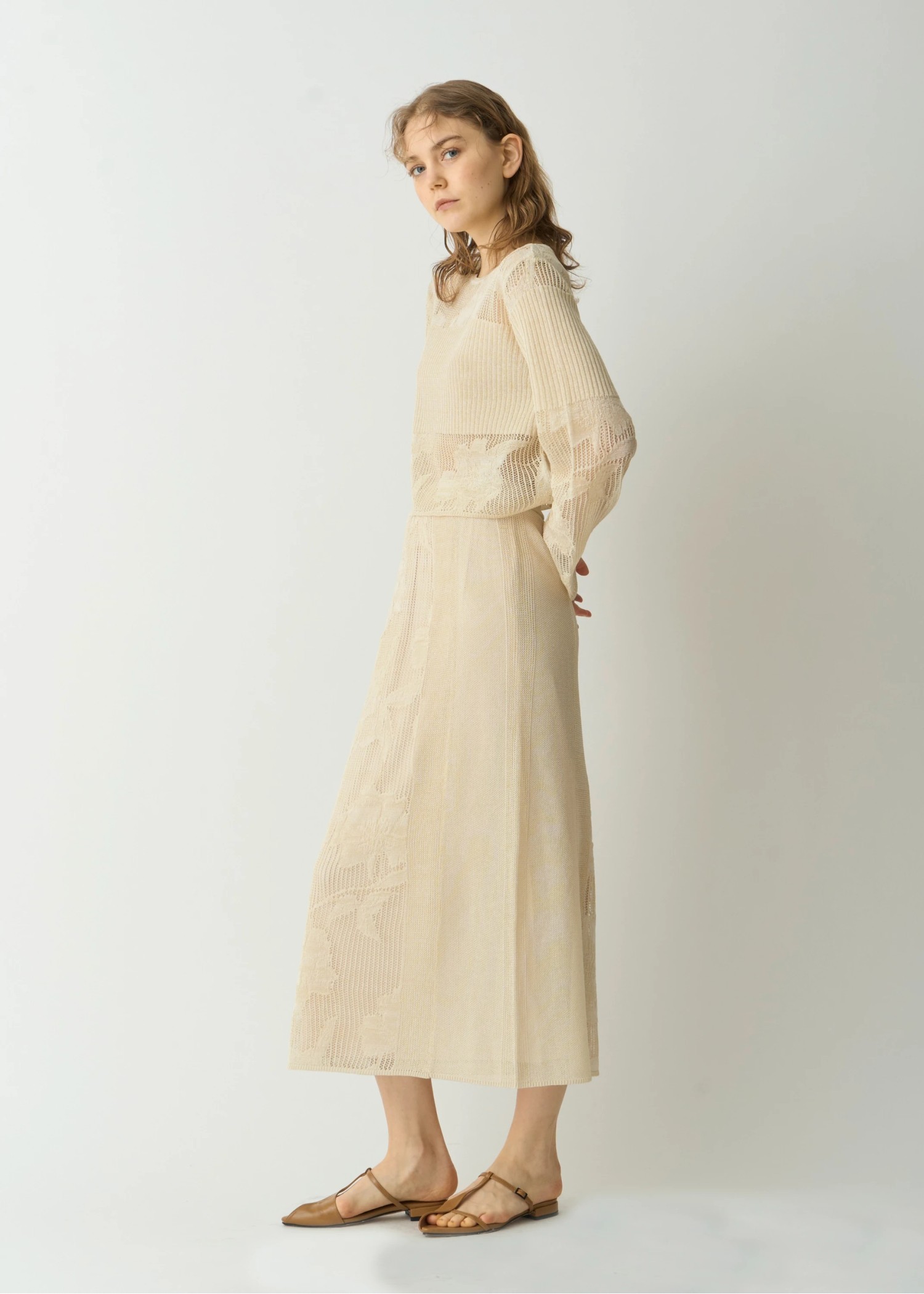 flower mesh flare knit SK