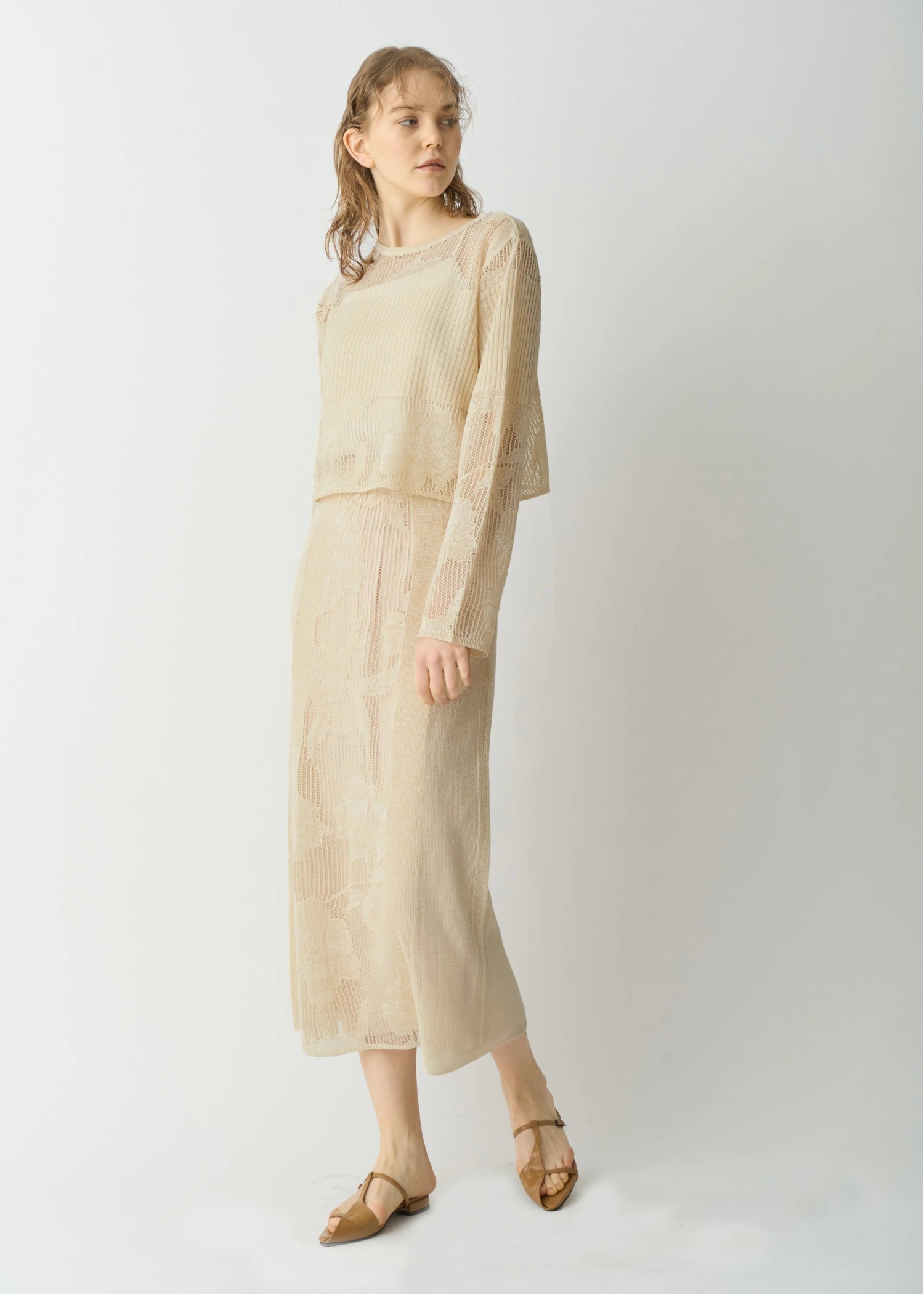 flower mesh flare knit SK