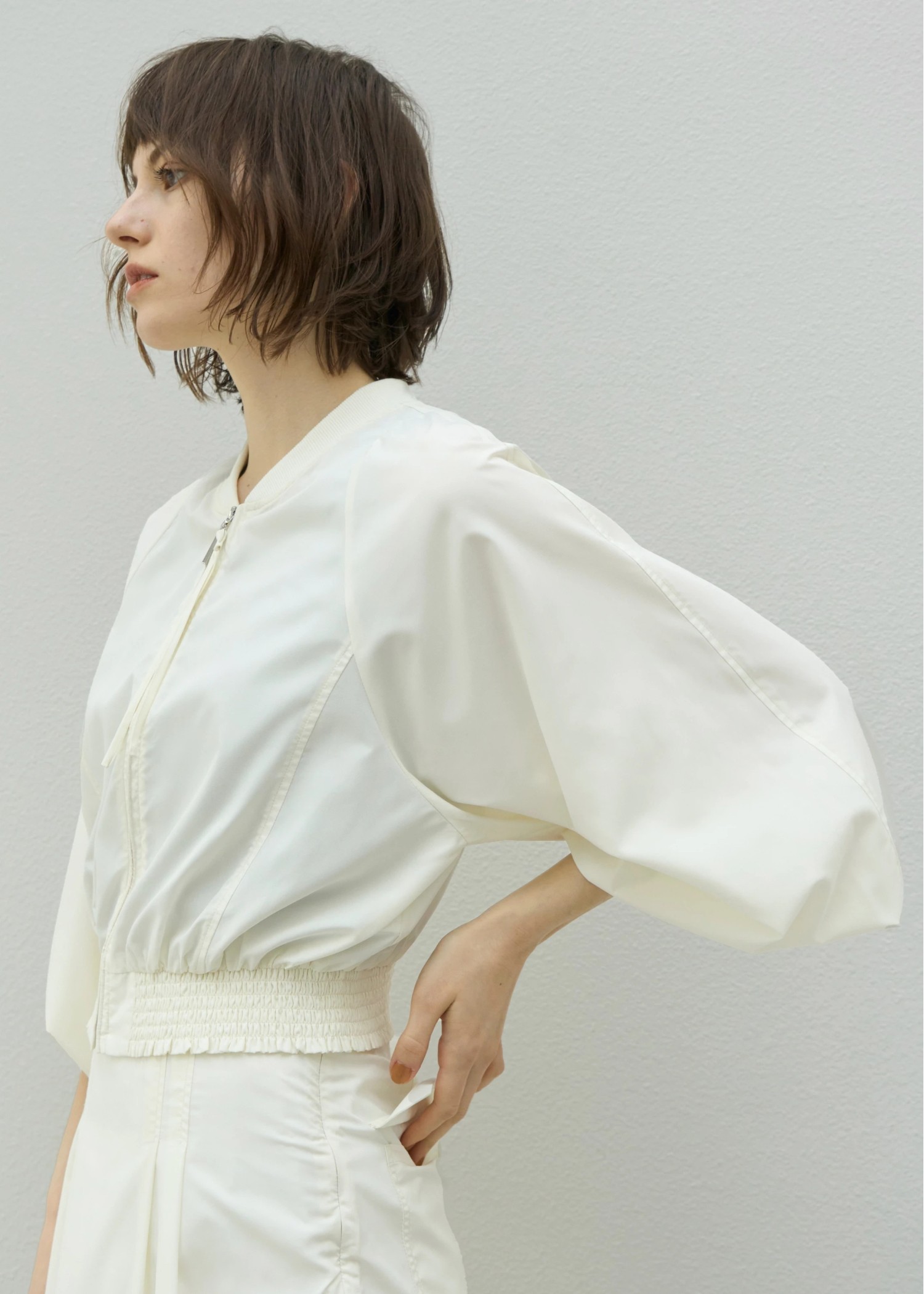 UV cut sheer lightly zip TOPS