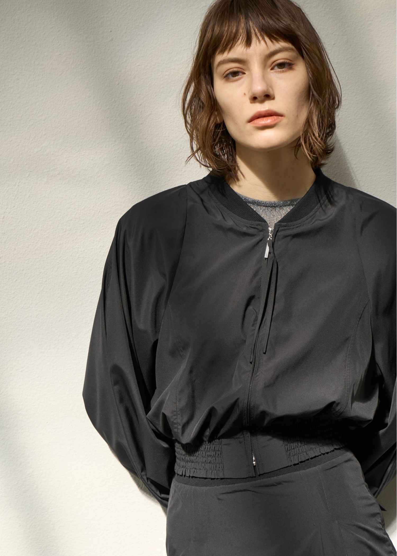 UV cut sheer lightly zip TOPS