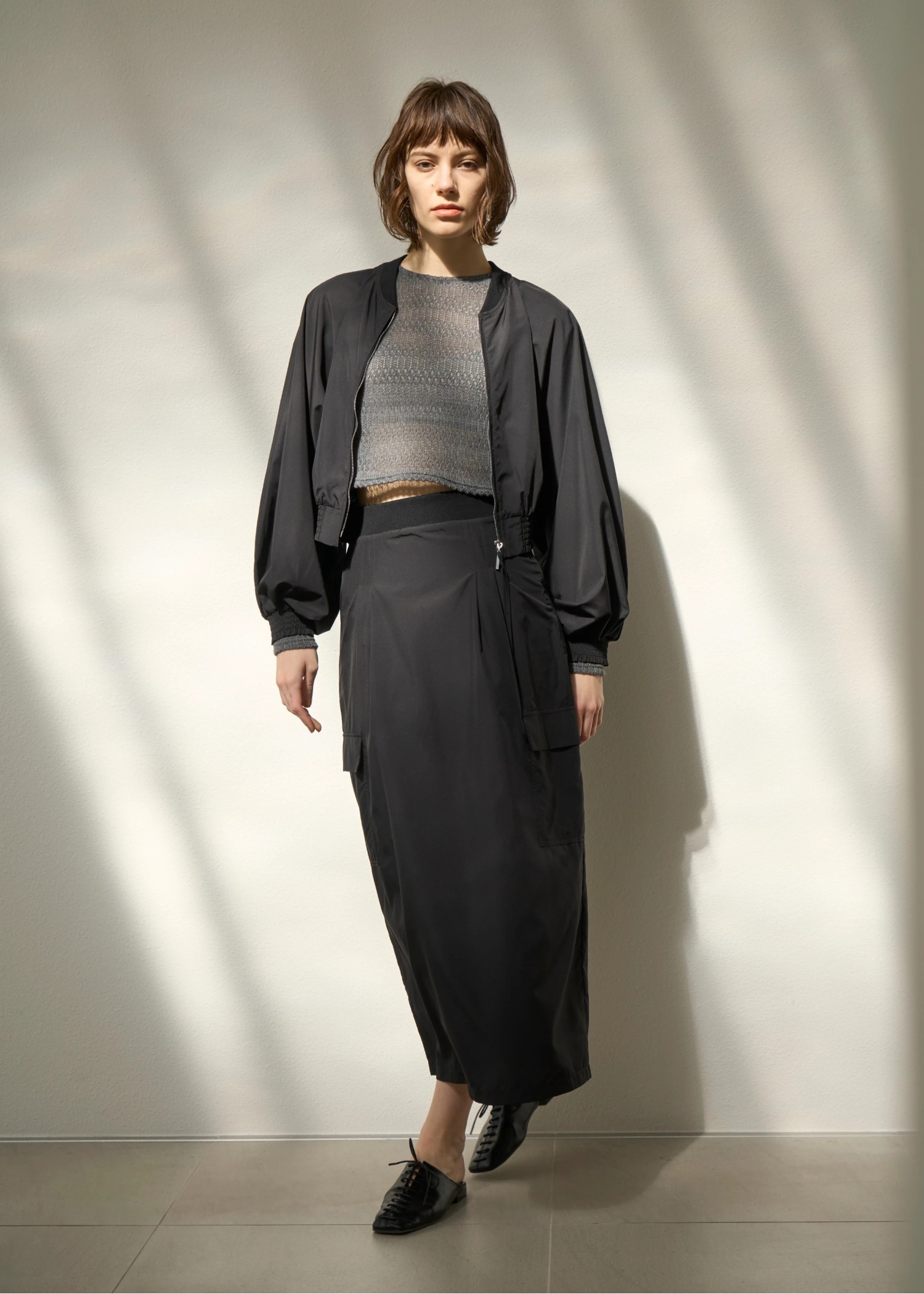 UV cut sheer lightly zip TOPS