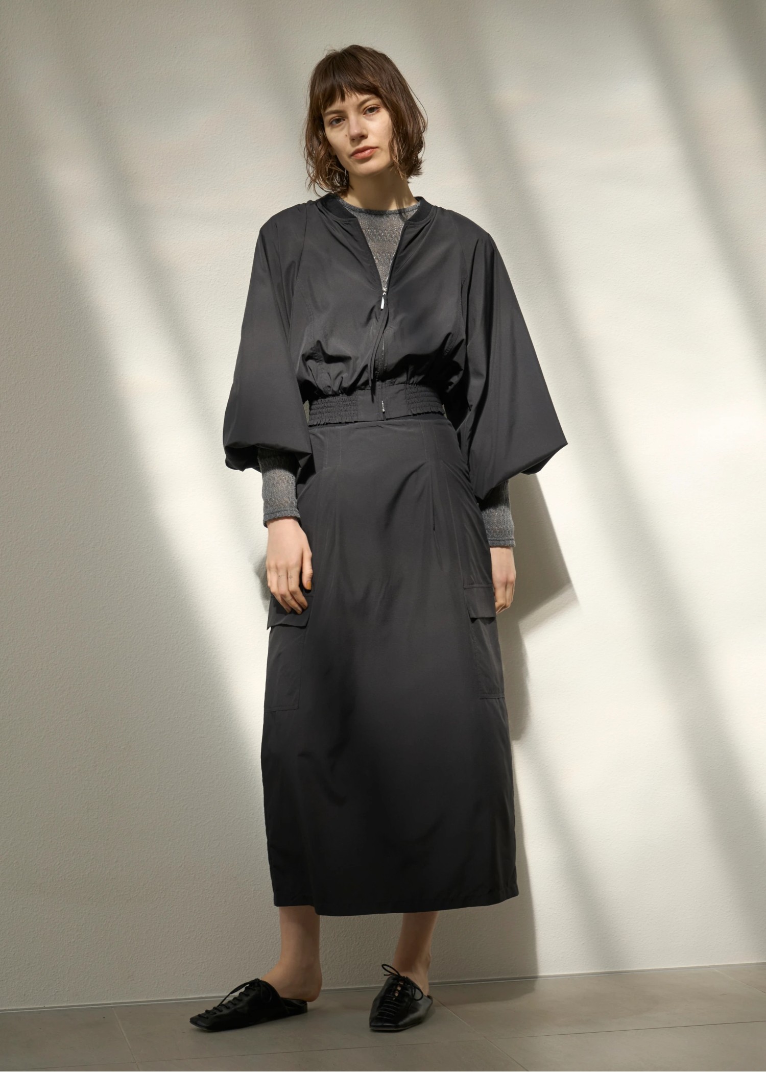 UV cut sheer lightly zip TOPS