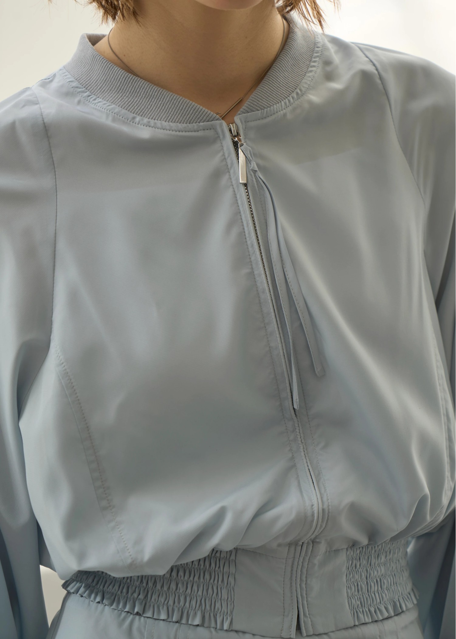 UV cut sheer lightly zip TOPS