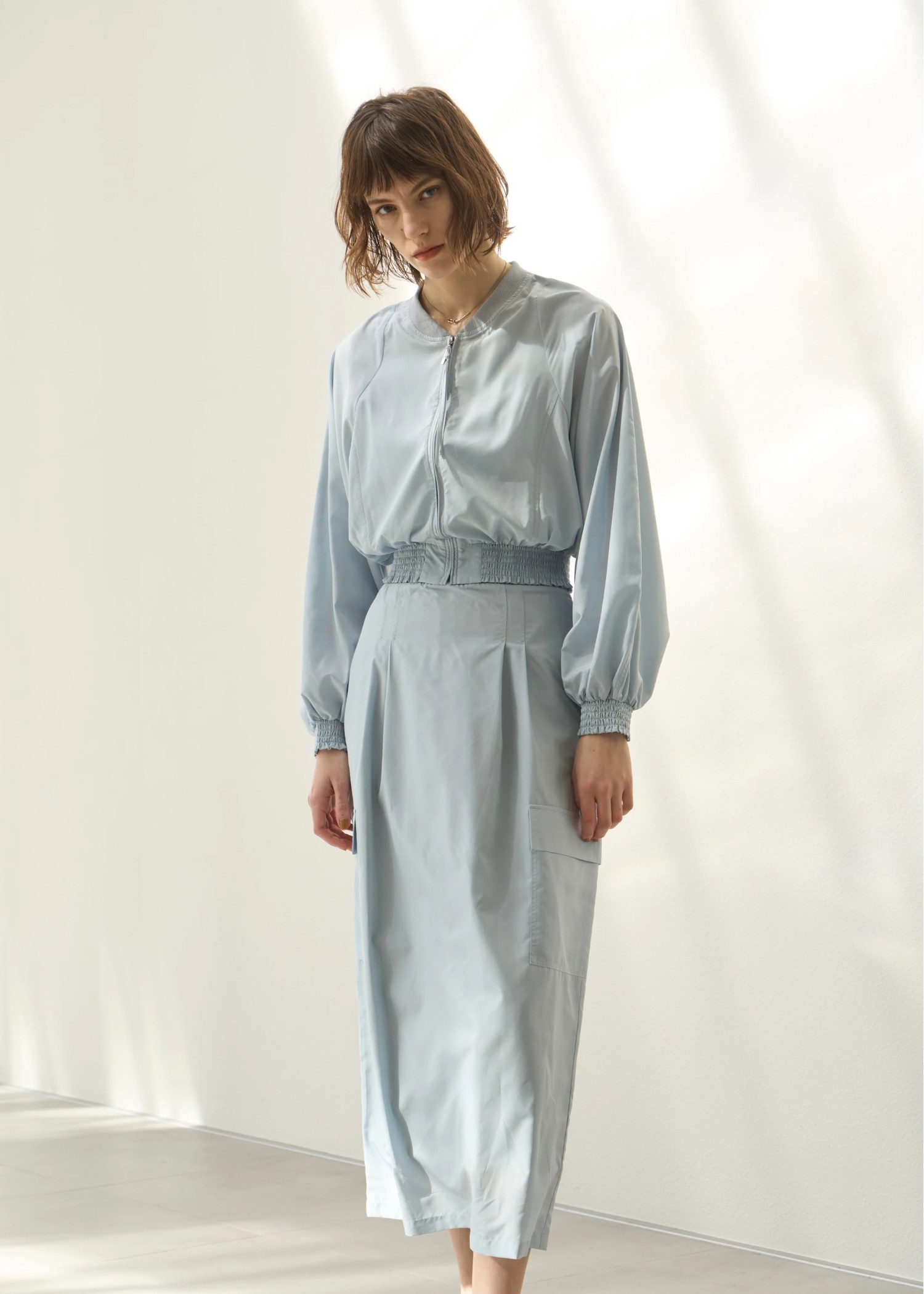 UV cut sheer lightly zip TOPS