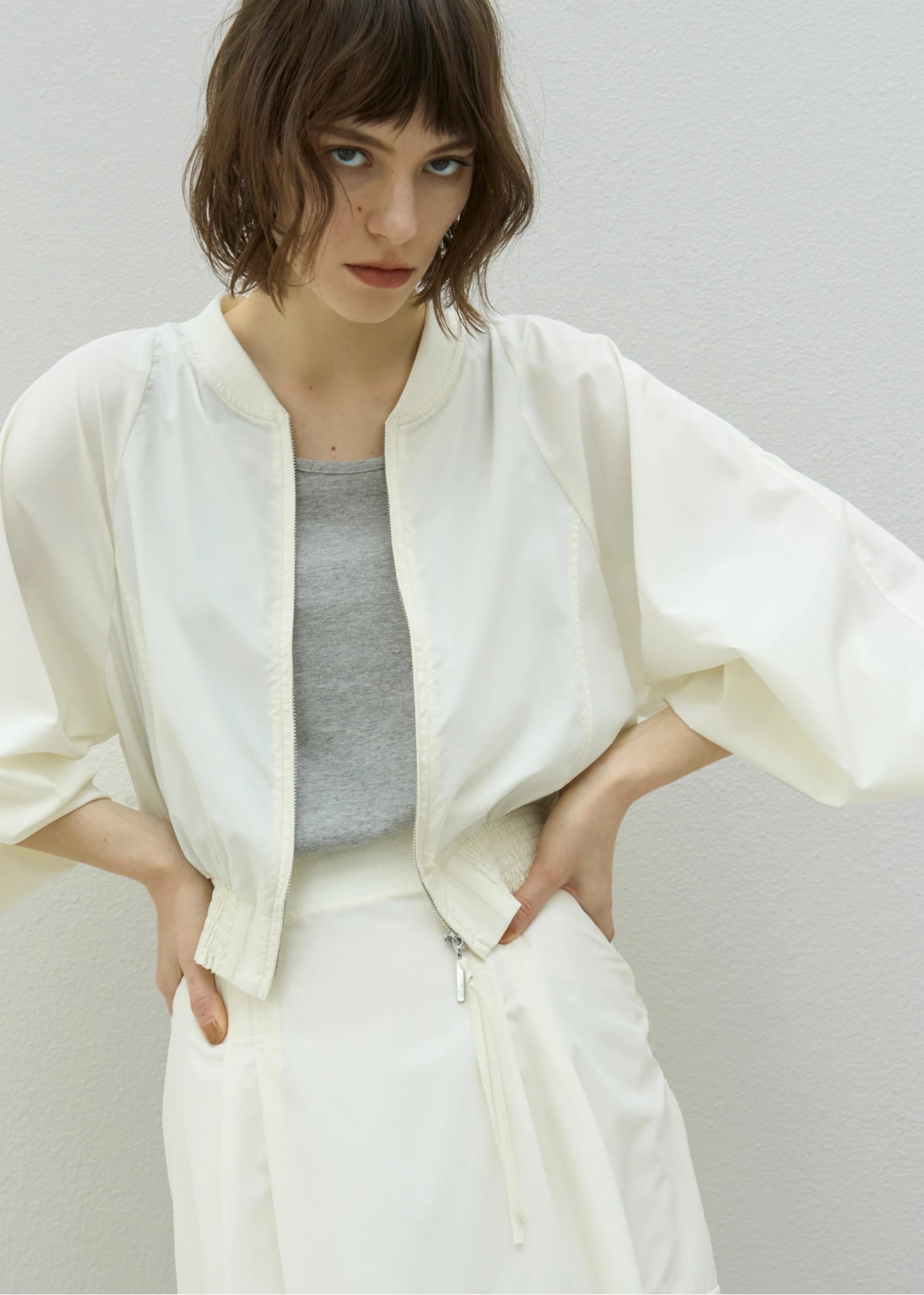 UV cut sheer lightly zip TOPS