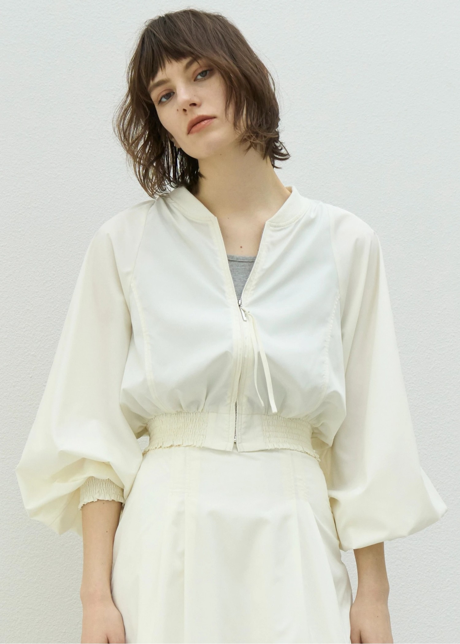 UV cut sheer lightly zip TOPS