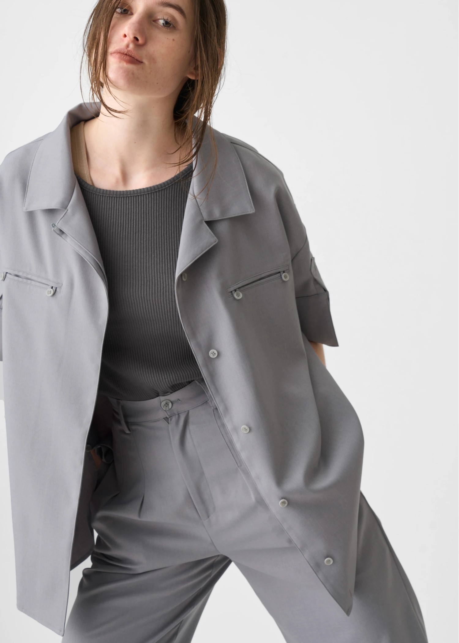 cool touch open collar button tuck up SH