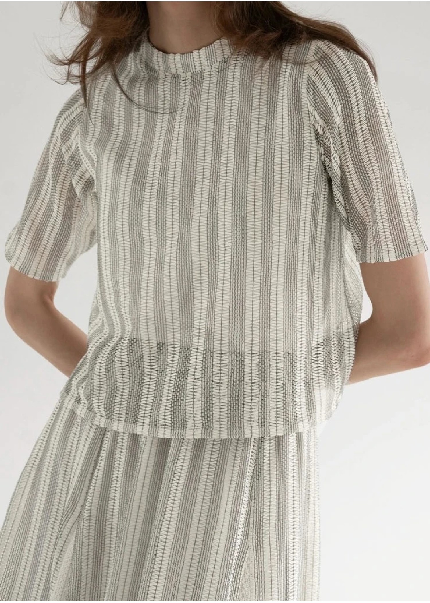 half sleeve multi stripe lace tops