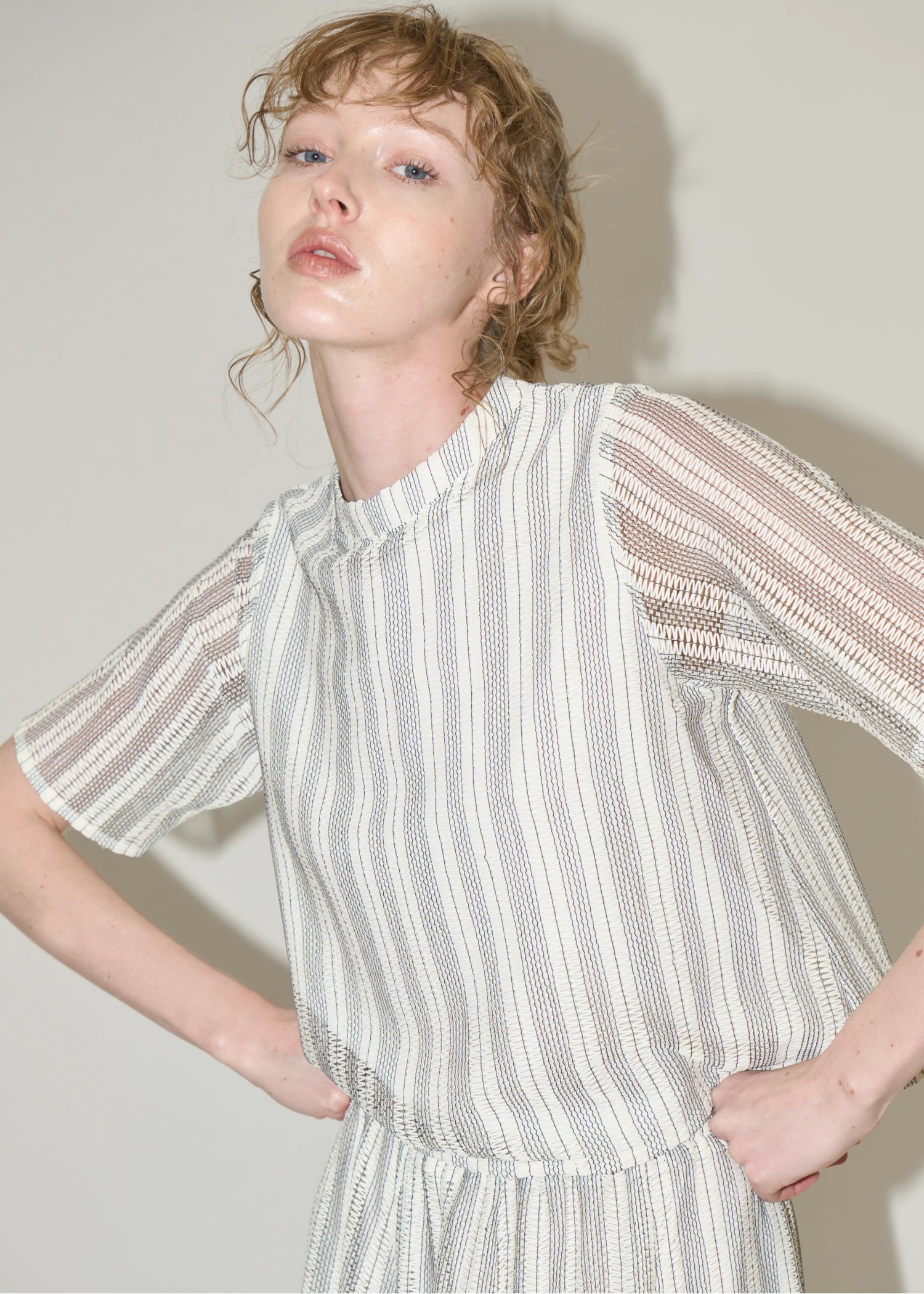 half sleeve multi stripe lace tops