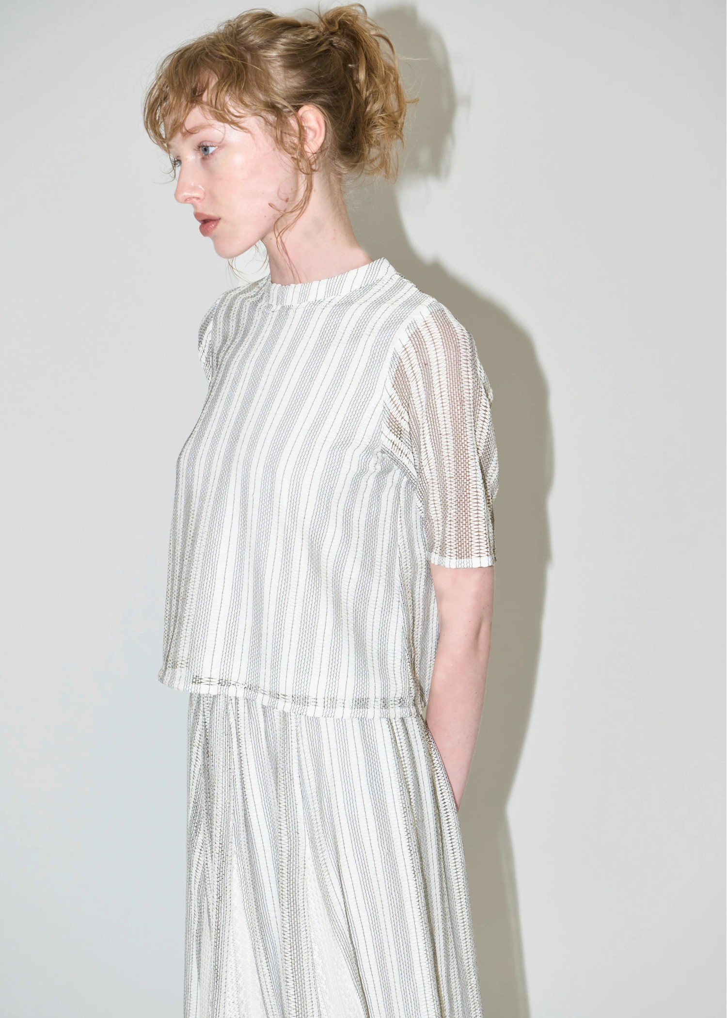 half sleeve multi stripe lace tops