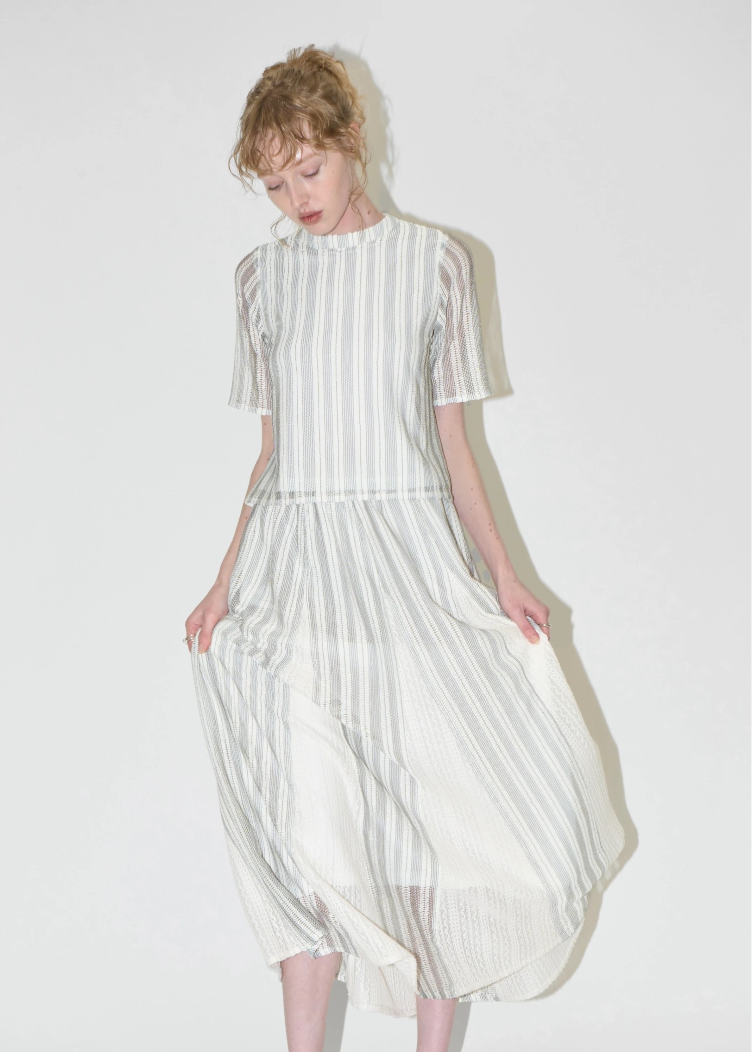 half sleeve multi stripe lace tops