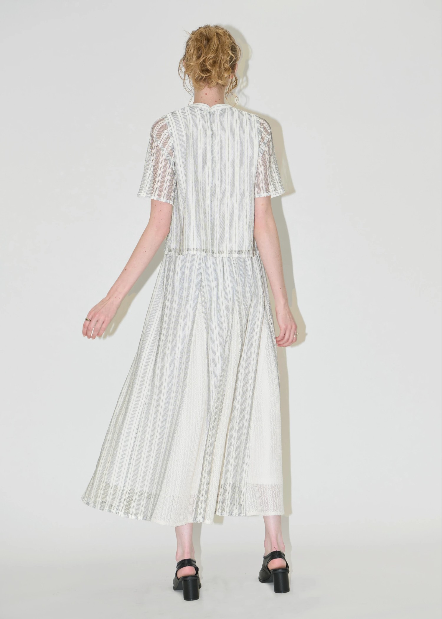 half sleeve multi stripe lace tops