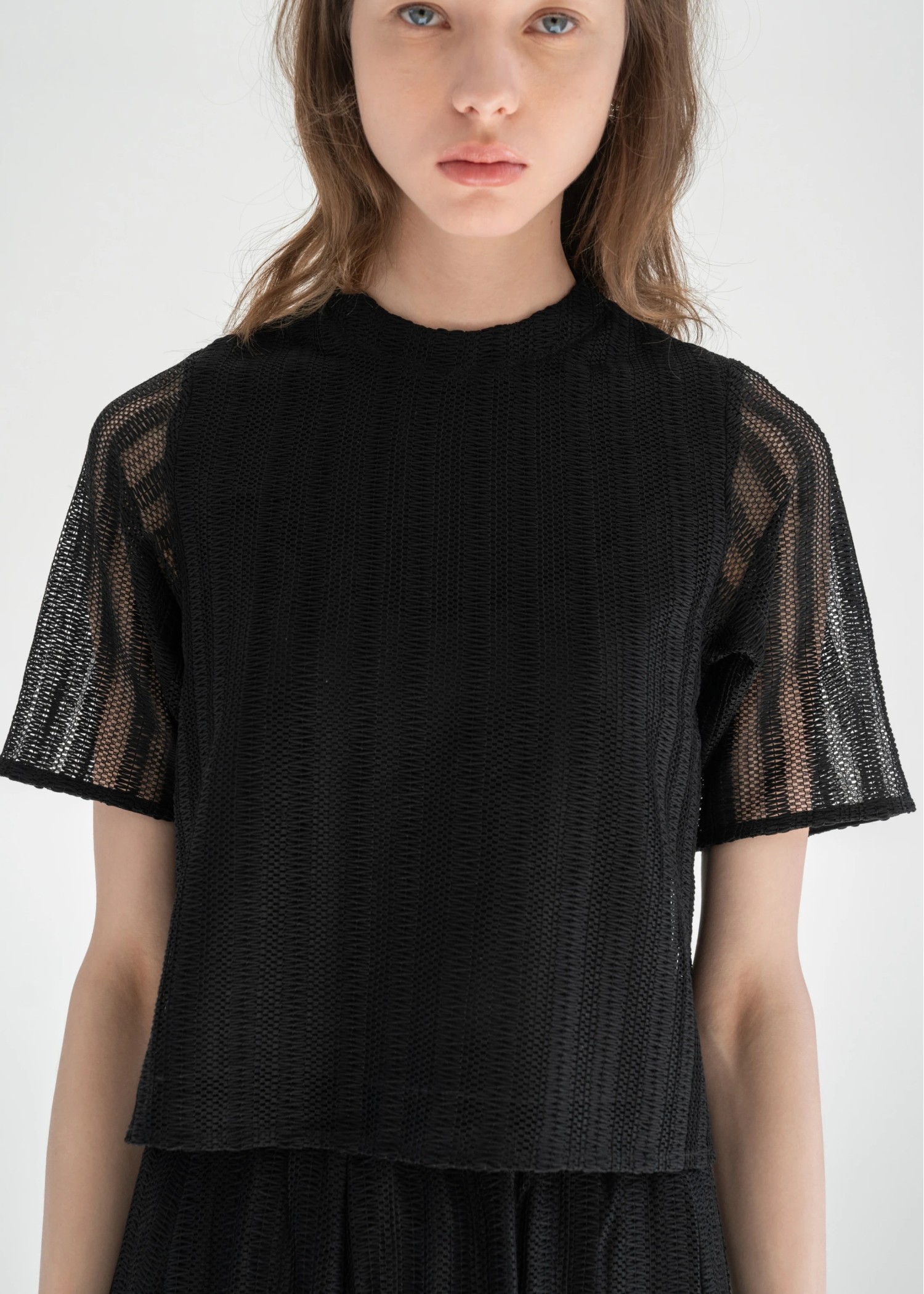 half sleeve multi stripe lace tops