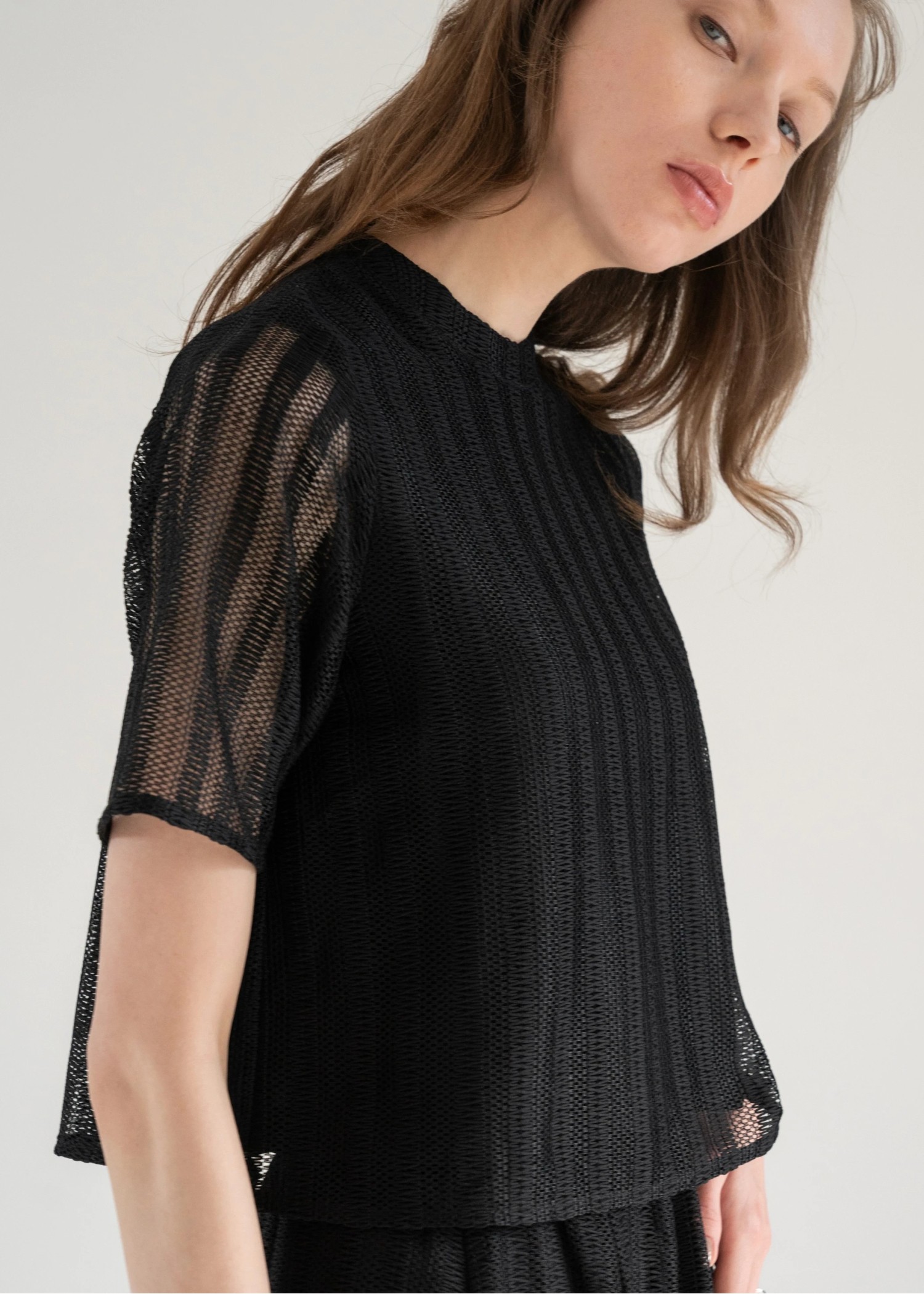 half sleeve multi stripe lace tops