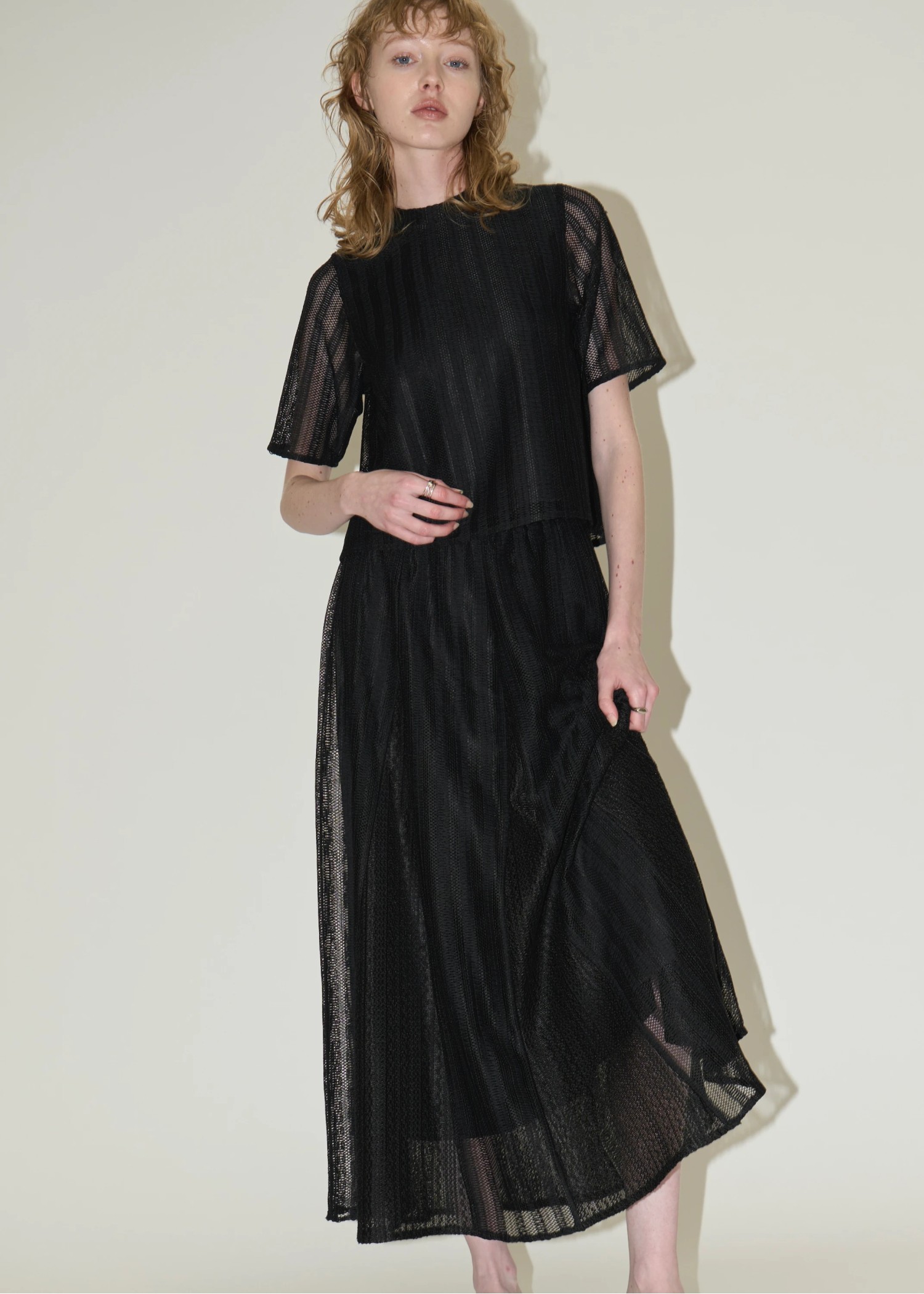 half sleeve multi stripe lace tops