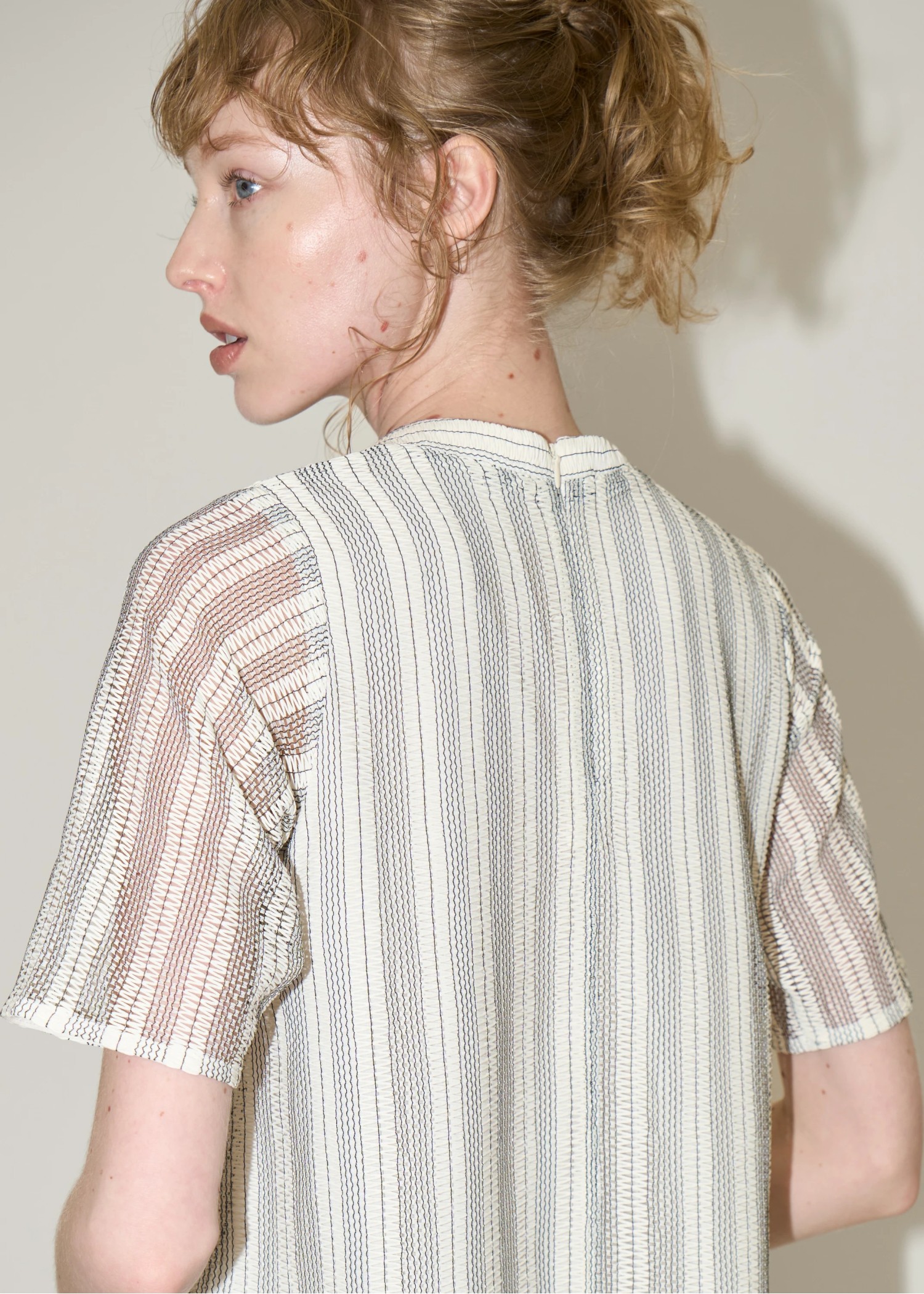 half sleeve multi stripe lace tops