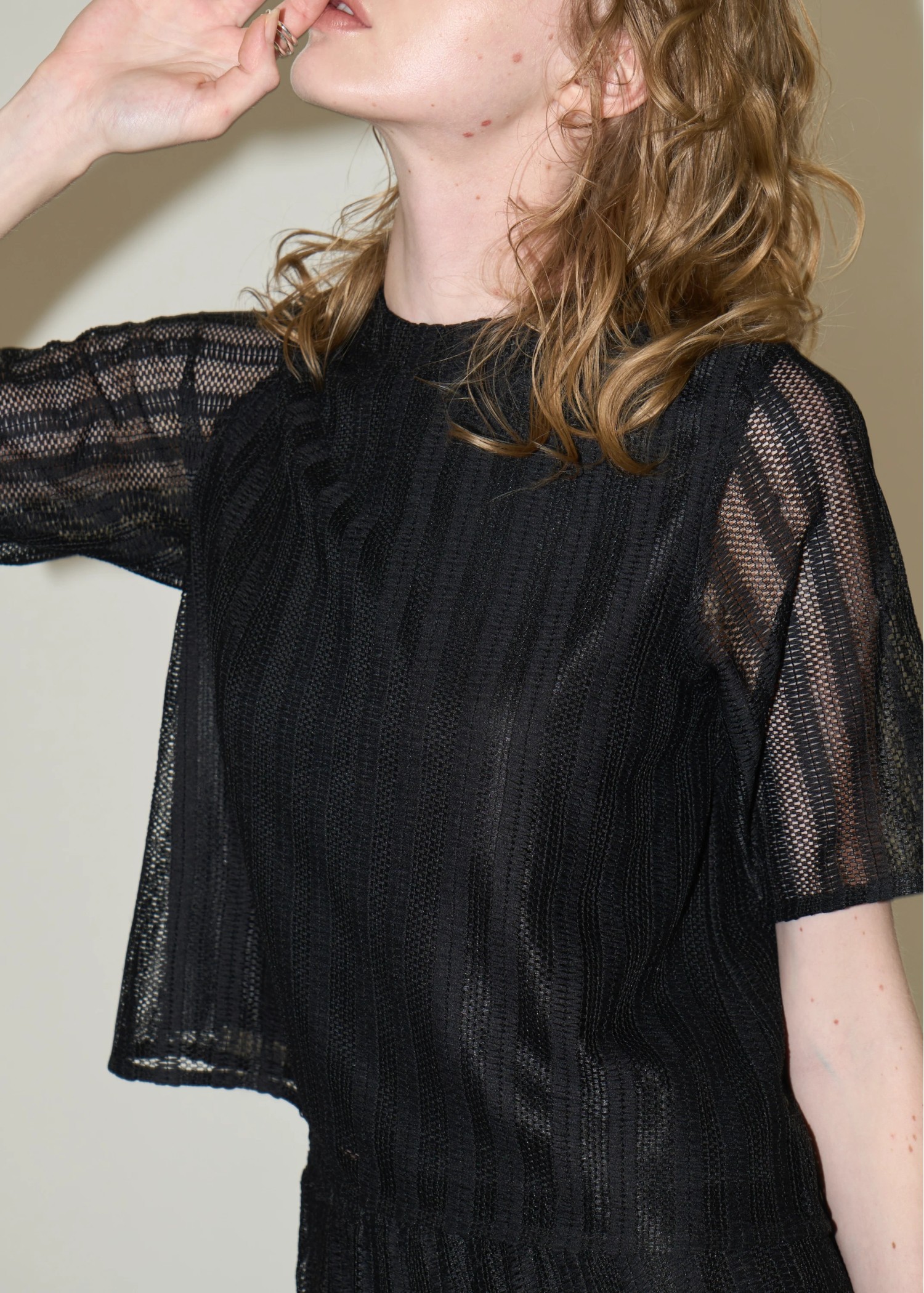 half sleeve multi stripe lace tops