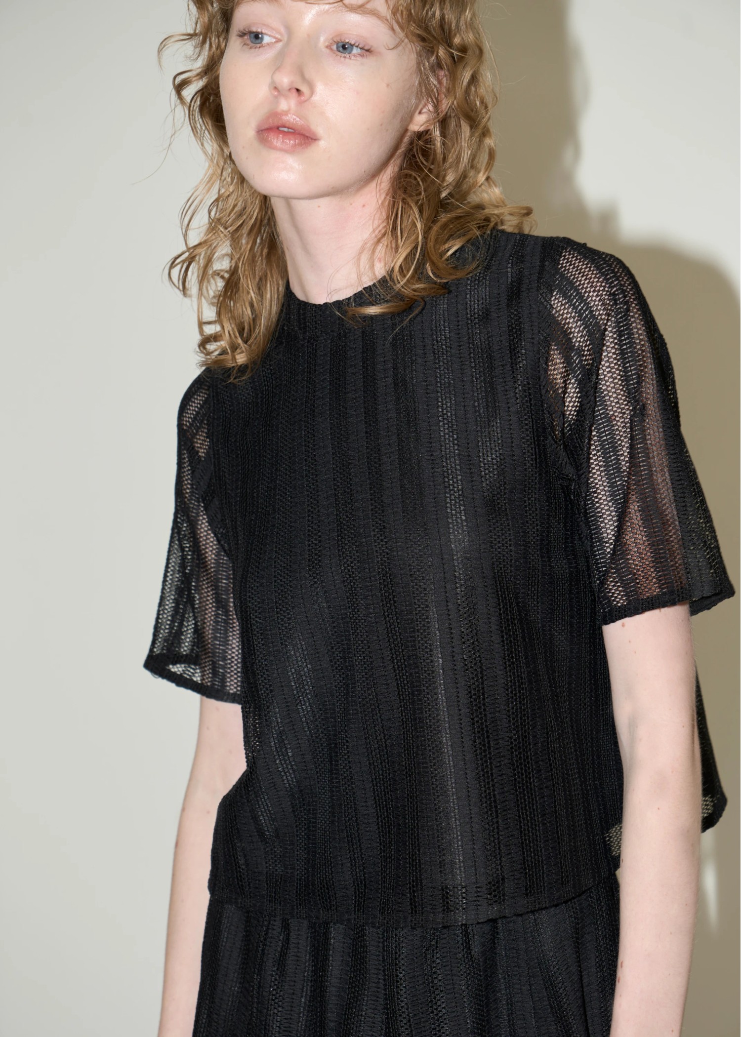 half sleeve multi stripe lace tops