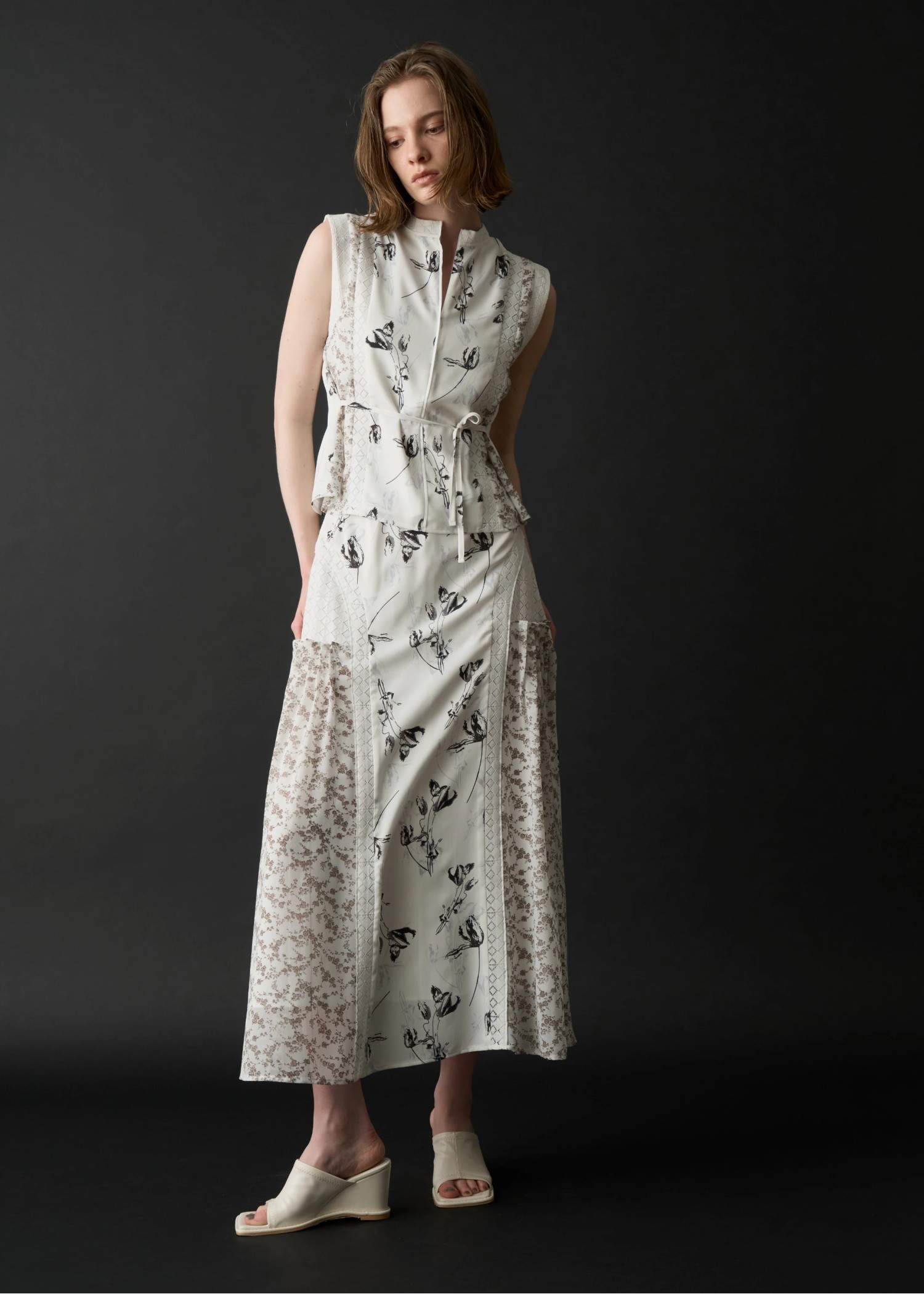 patchwork lace no sleeve BL