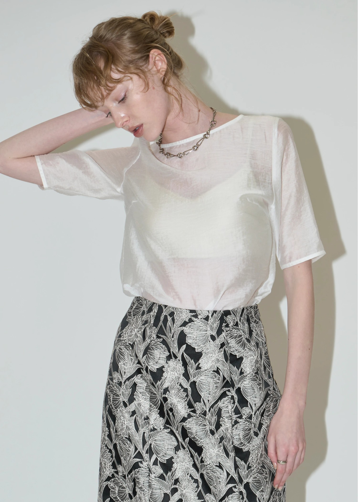 half sleeve boat neck sheer tops