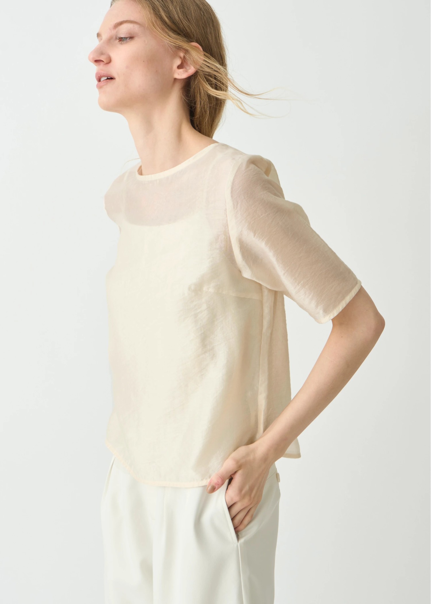 half sleeve boat neck sheer tops