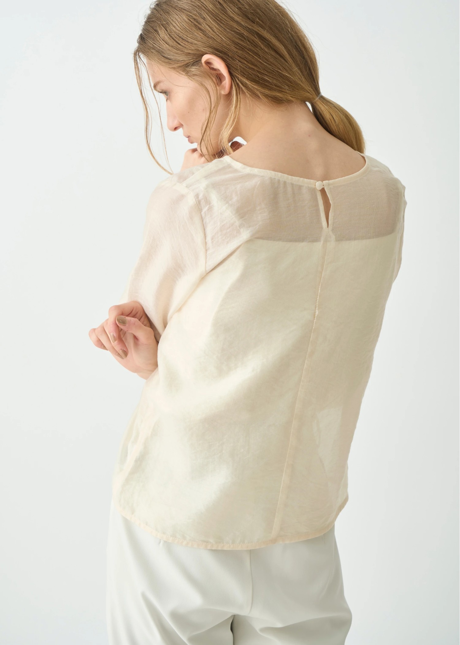 half sleeve boat neck sheer tops