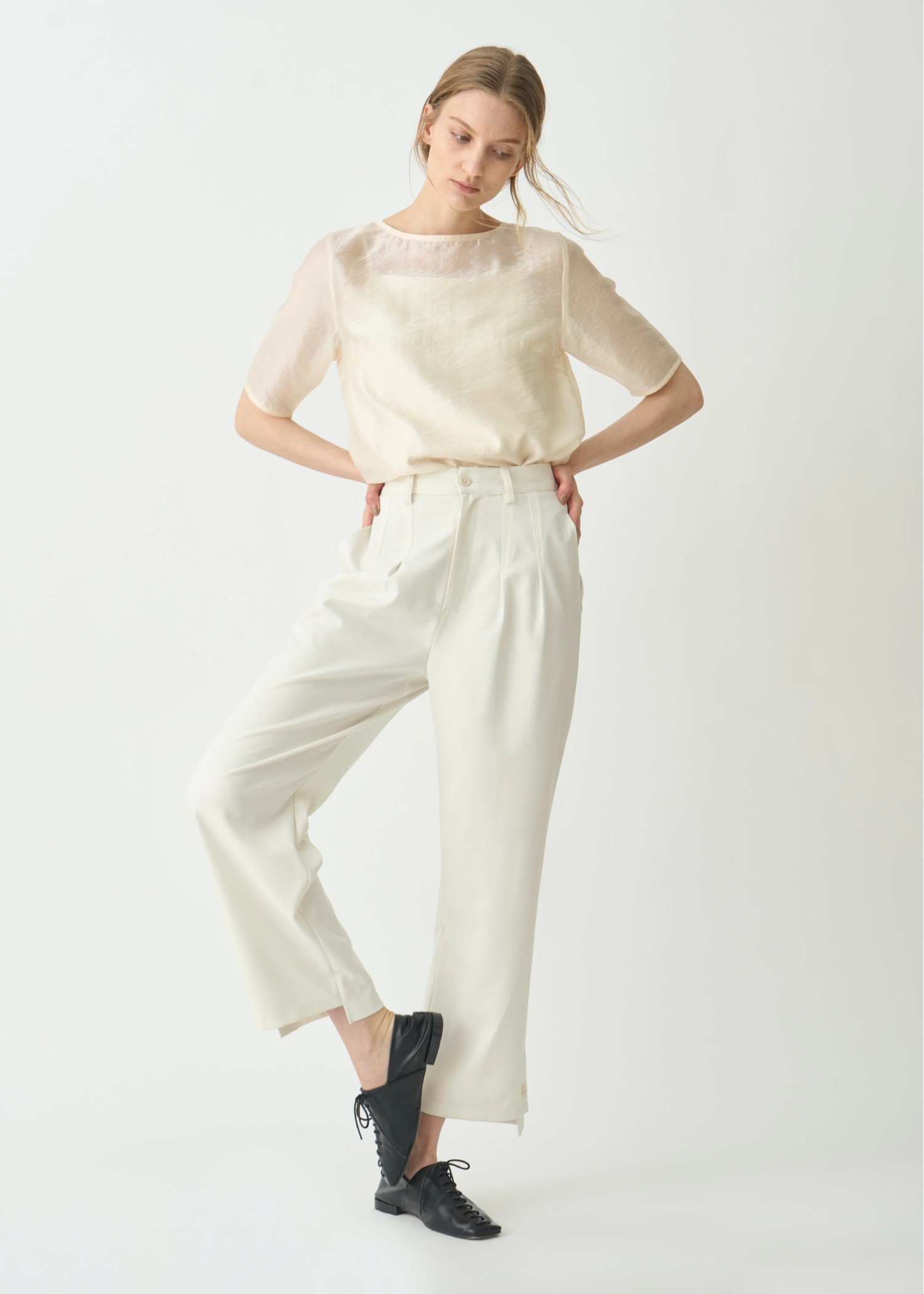 half sleeve boat neck sheer tops