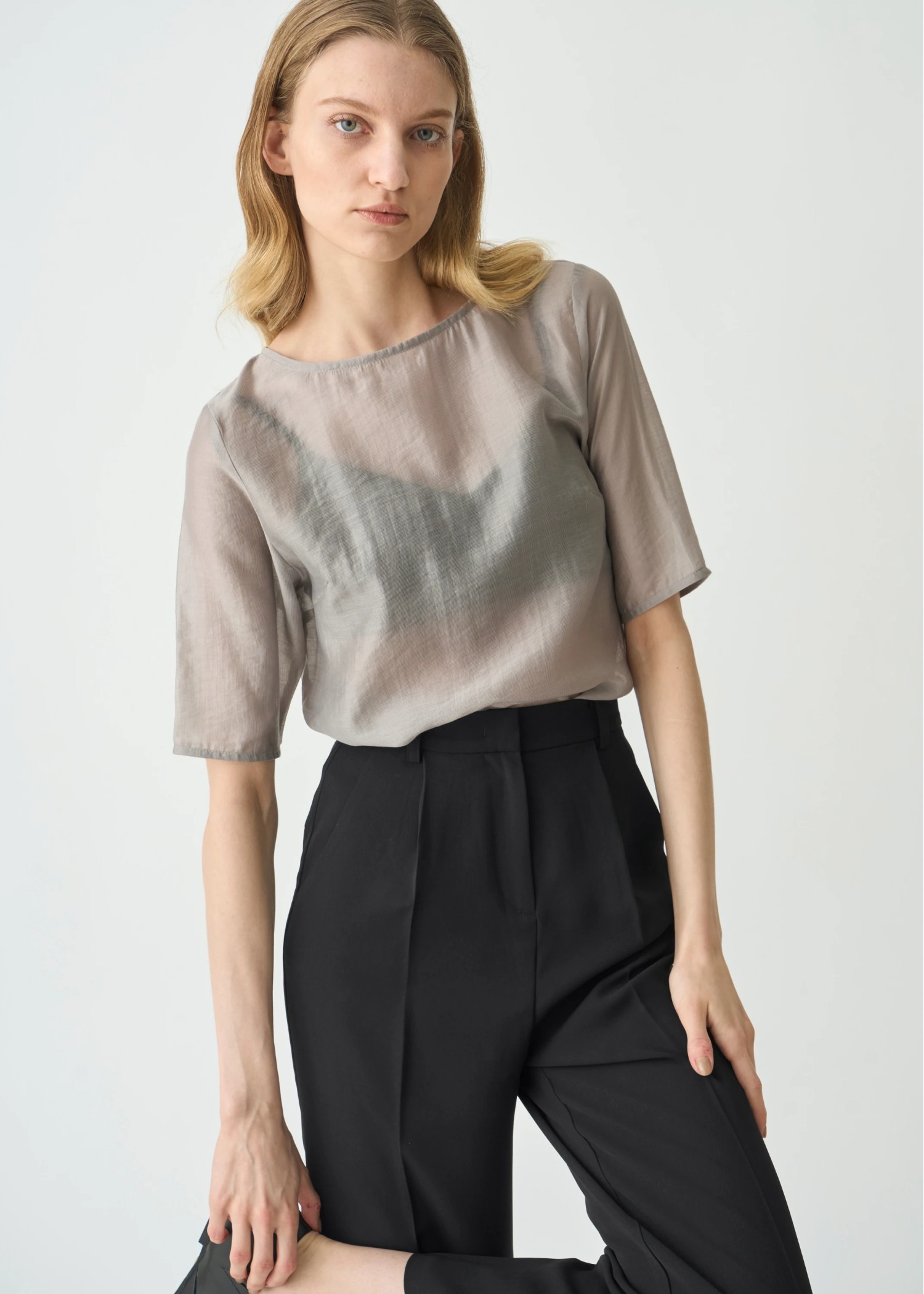 half sleeve boat neck sheer tops