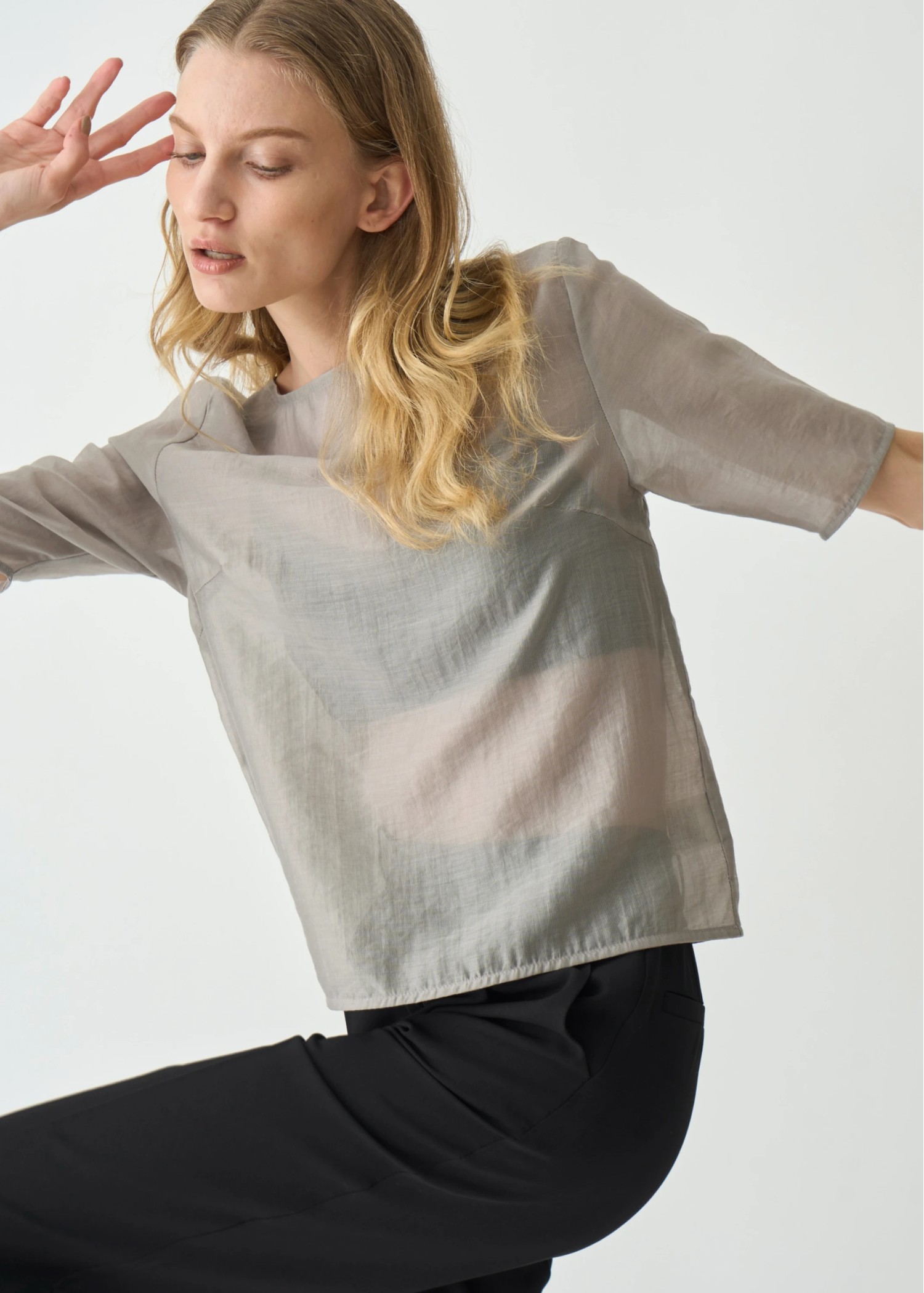 half sleeve boat neck sheer tops