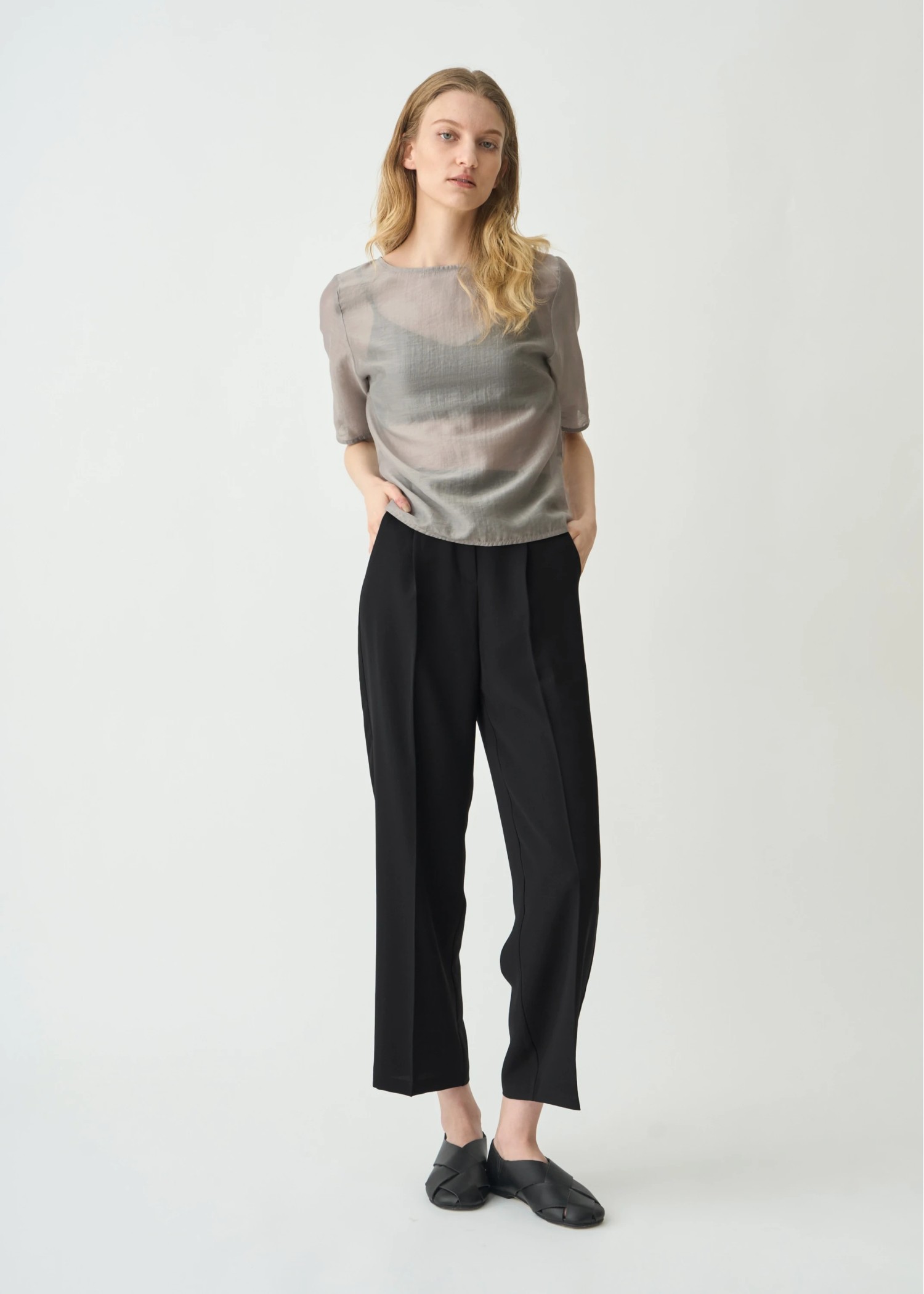 half sleeve boat neck sheer tops