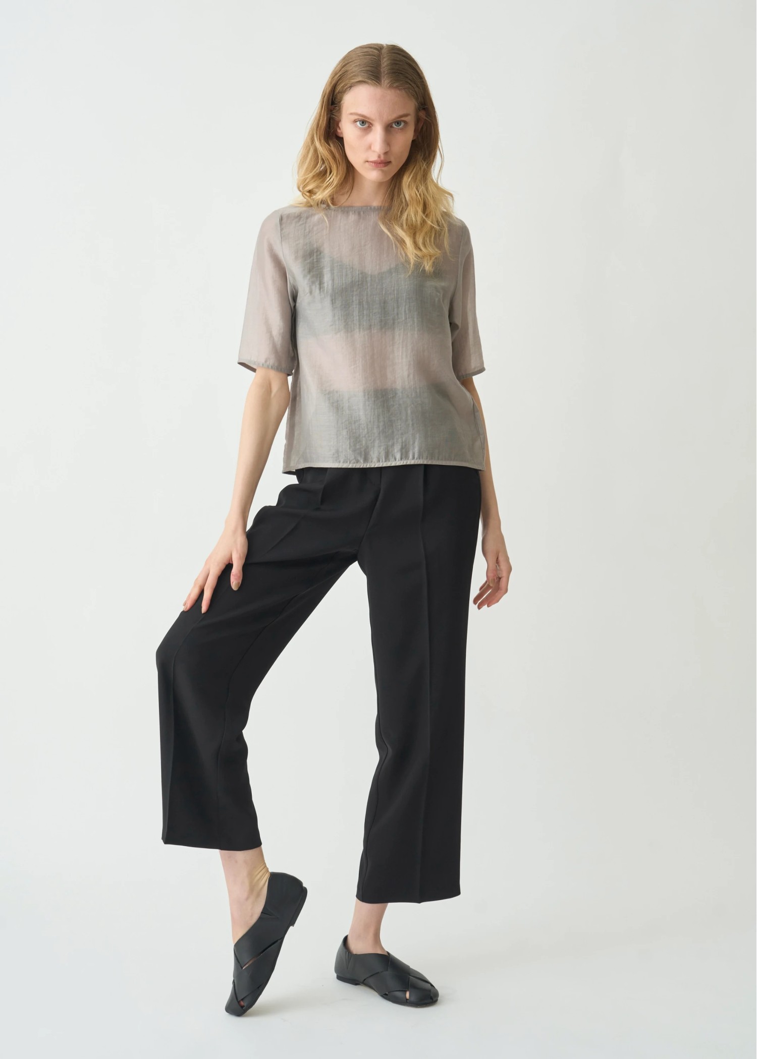 half sleeve boat neck sheer tops