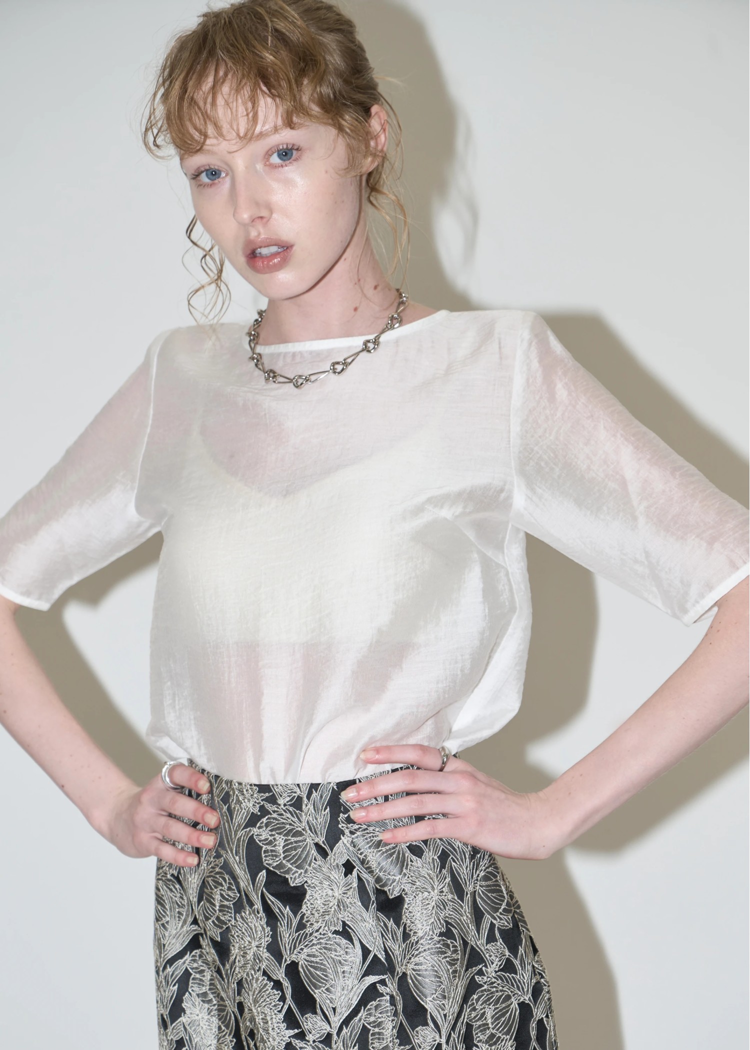 half sleeve boat neck sheer tops